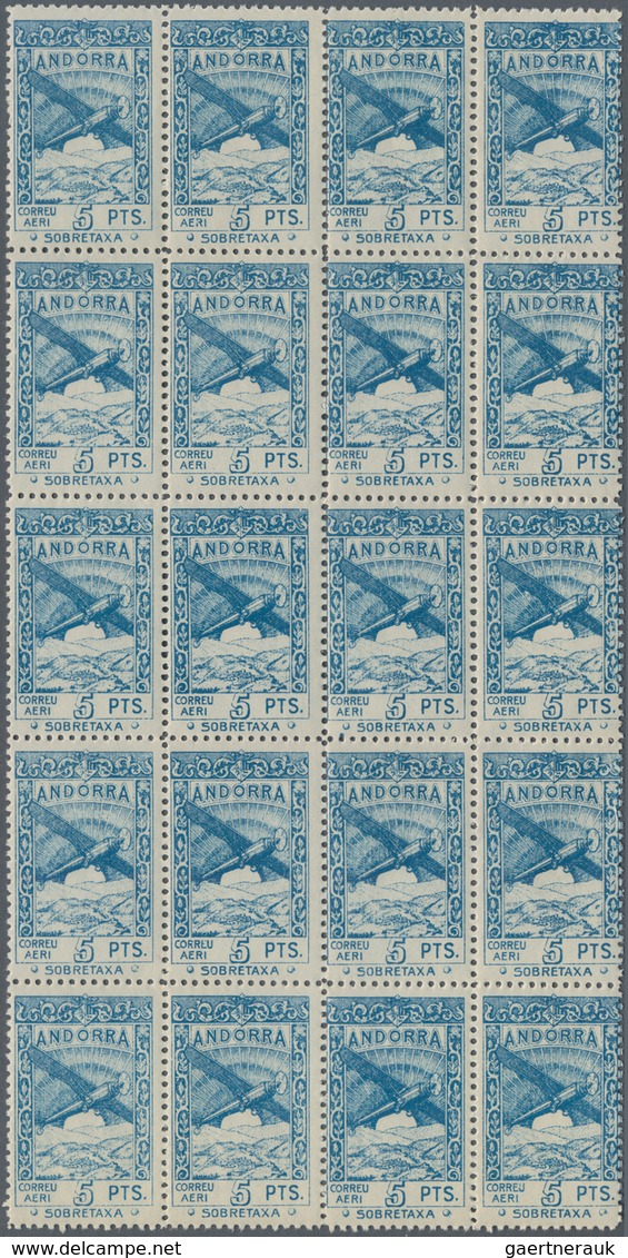 Andorra - Spanische Post: 1932, Airmails Not Issued, 25c.-5pts., 20 Complete Sets In Blocks Of 20, M - Autres & Non Classés