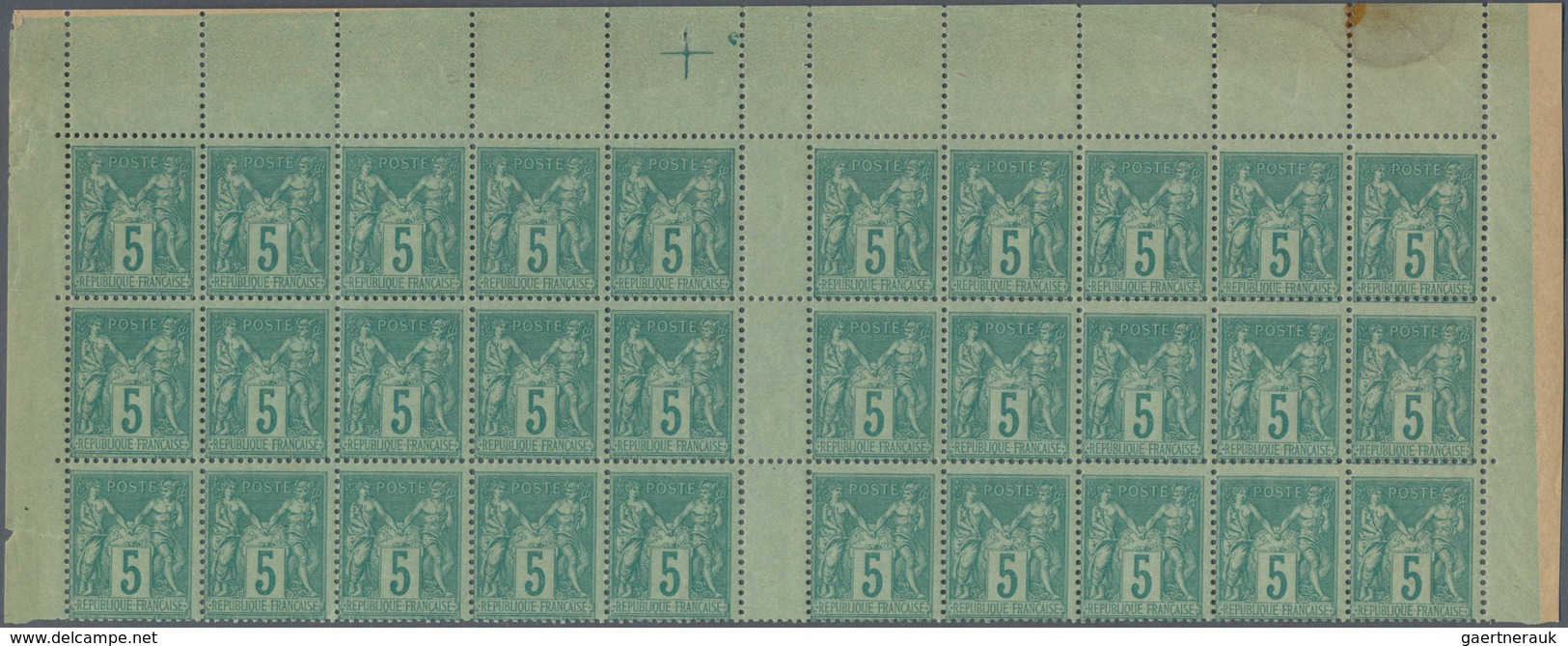 Frankreich: 1876/1878, Type Sage 5c. Green On Greenish, Type IIB, Gutter Block Of 30 (vertical Fold - Collections