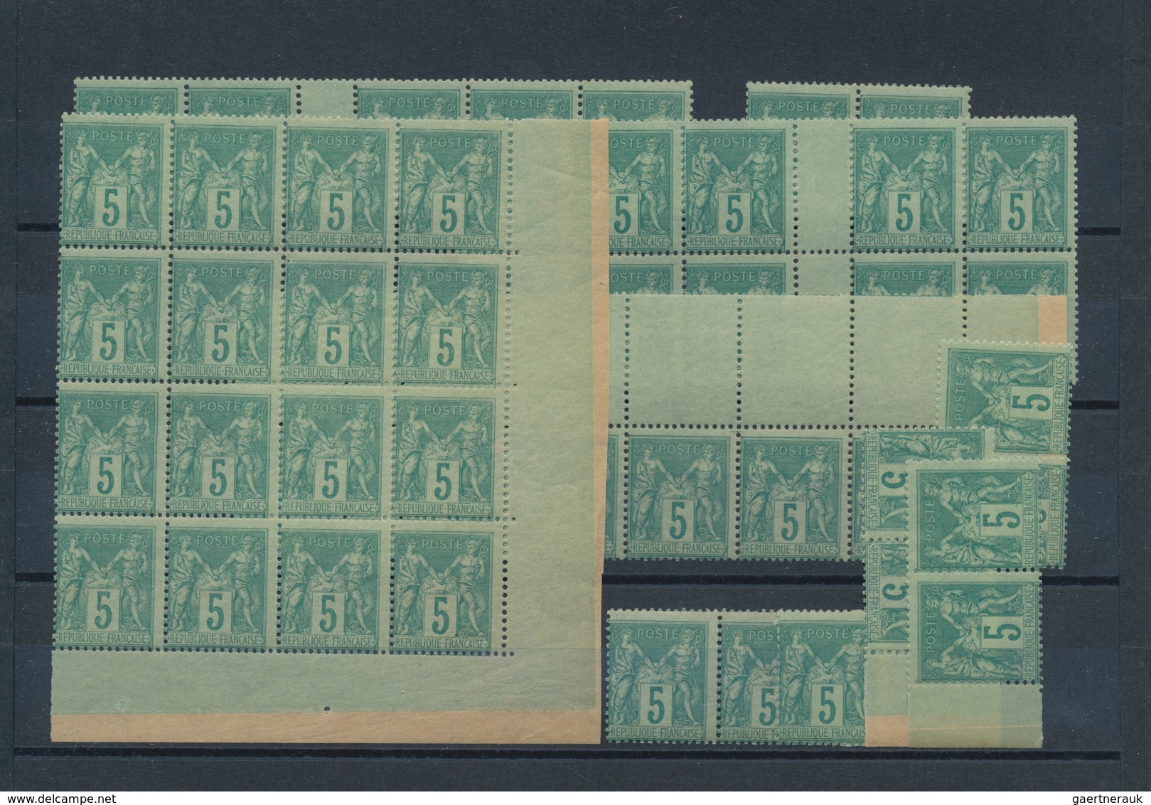 Frankreich: 1876/1878, Type Sage 5c. Green On Greenish, Type IIB, Lot Of 90 Stamps Within Multiples, - Collections