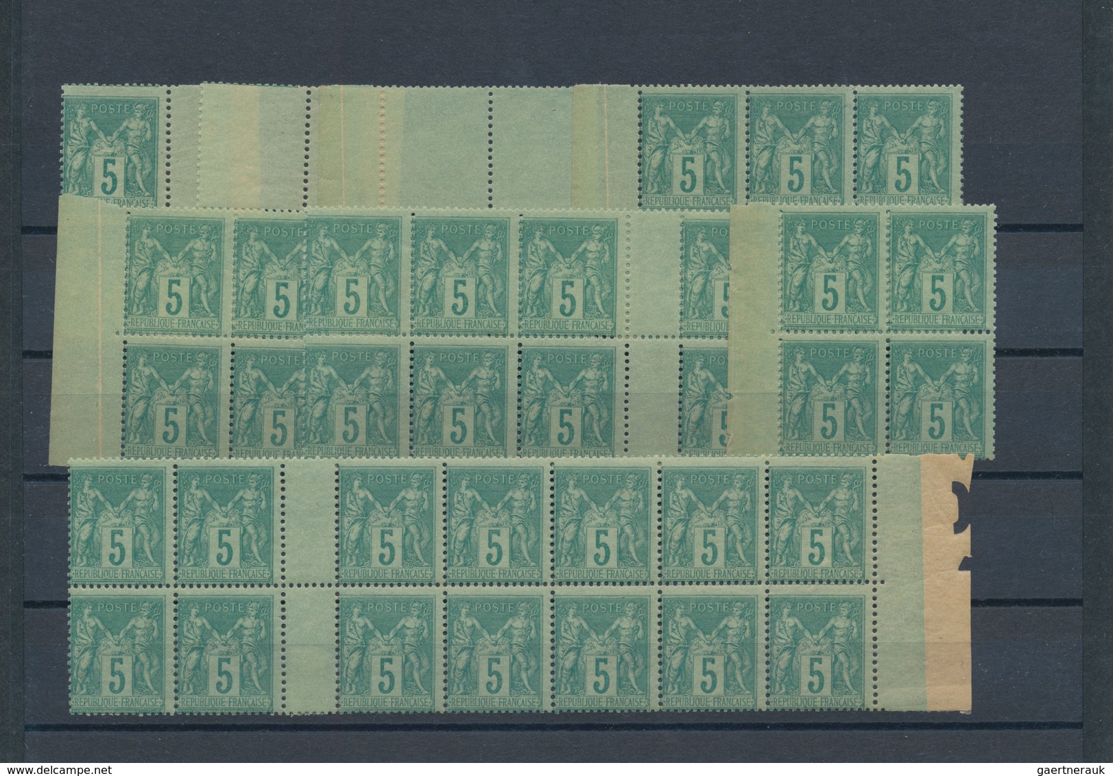 Frankreich: 1876/1878, Type Sage 5c. Green On Greenish, Type IIB, Lot Of 90 Stamps Within Multiples, - Collections