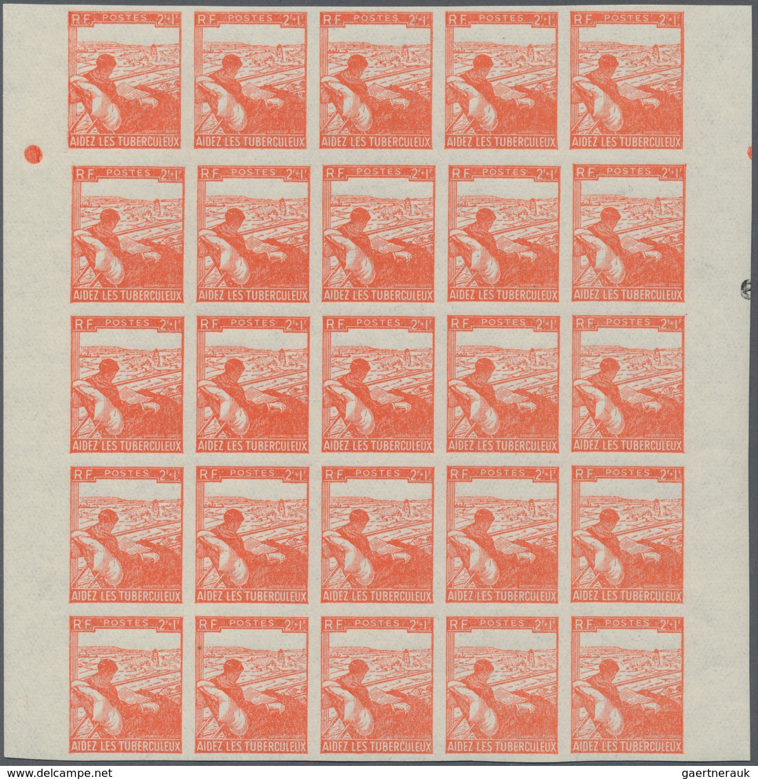 Frankreich: 1945, 2fr.+1fr. Tuberculosis Fighting, Imperforate Block Of 25, Mint Never Hinged. Maury - Collections