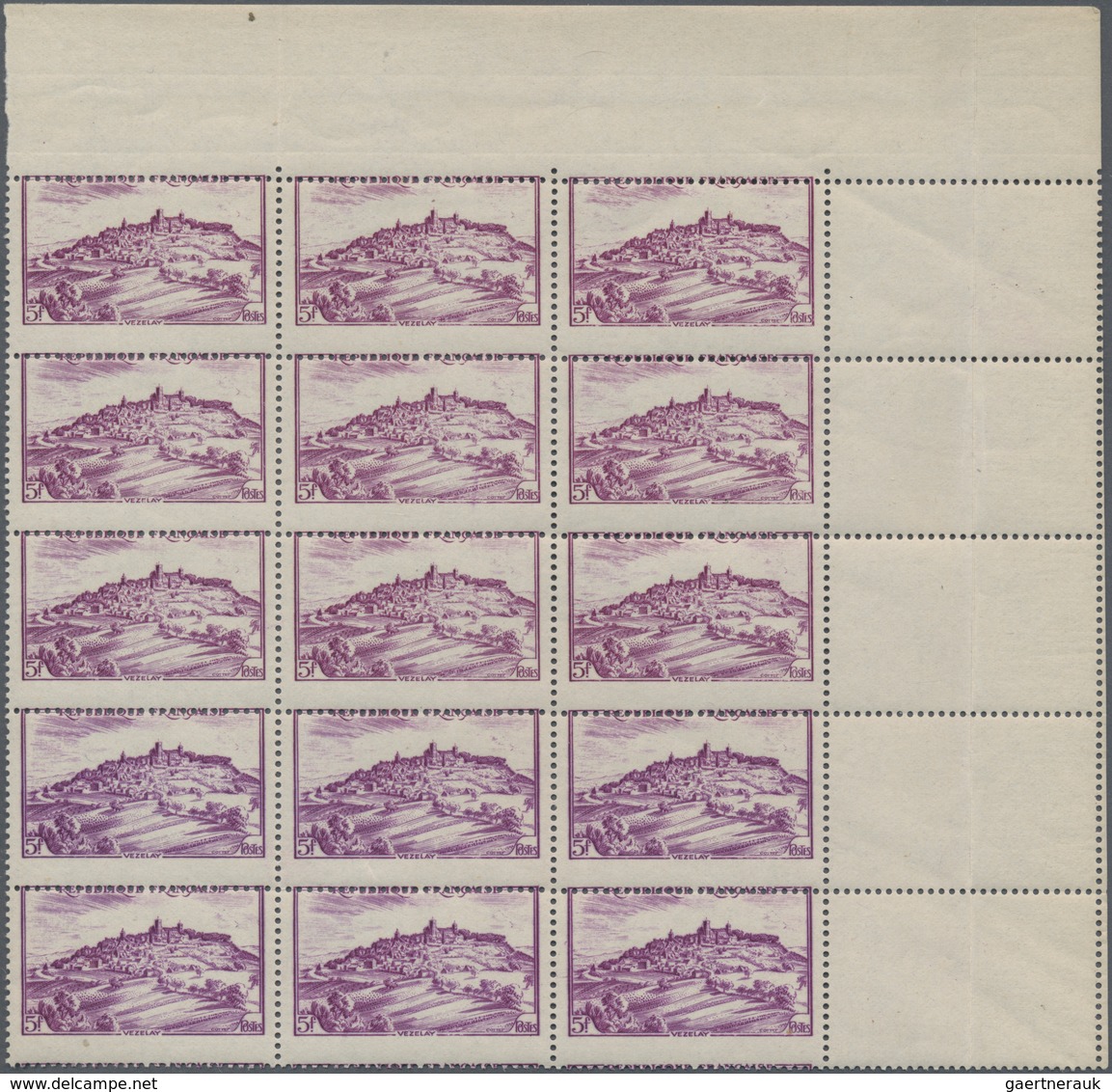 Frankreich: 1946, Shifted Perforation (Piquage A Cheval): 5fr. "Vezelay" 48 Stamps Within Multiples, - Verzamelingen