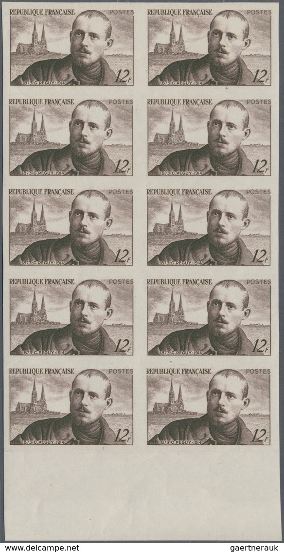 Frankreich: 1950, 12fr. "Charles Peguy", Lot Of 80 Imperforate Stamps Within Multiples: 70 Stamps In - Collections