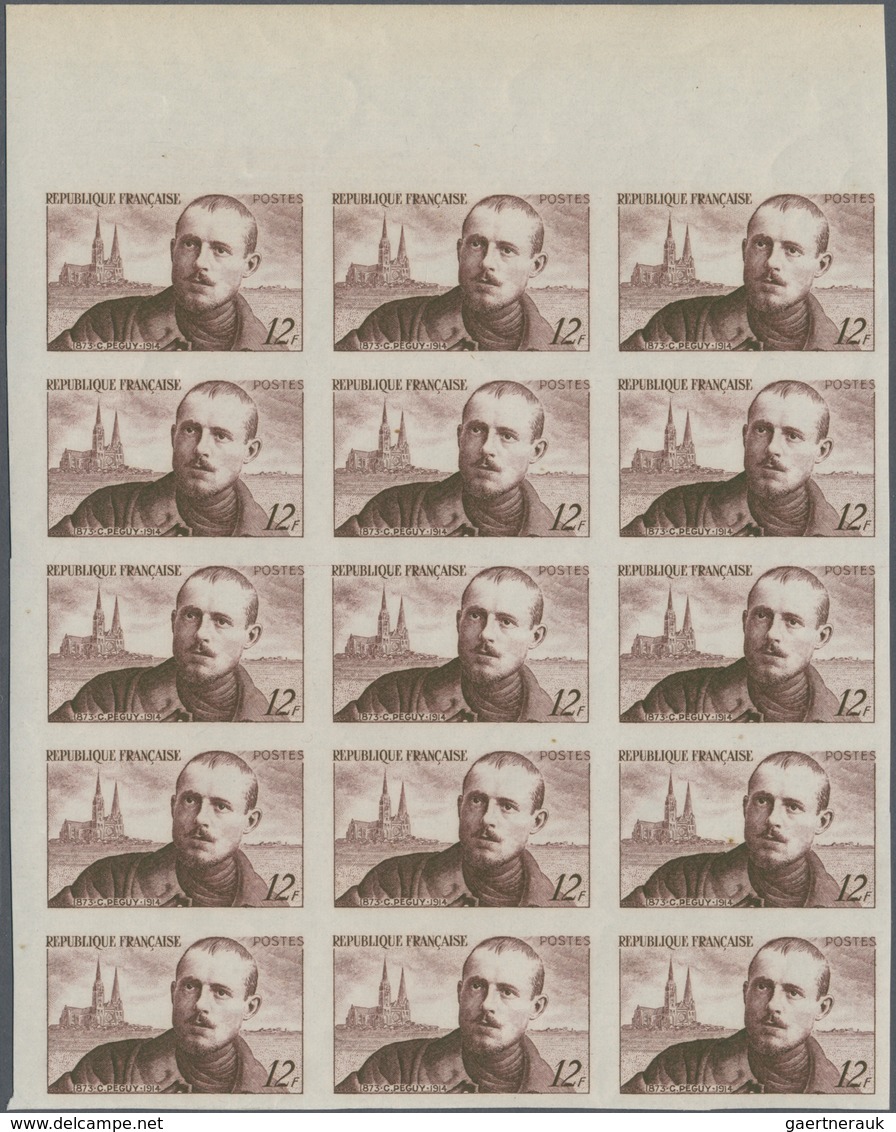 Frankreich: 1950, 12fr. "Charles Peguy", Lot Of 80 Imperforate Stamps Within Multiples: 70 Stamps In - Collections