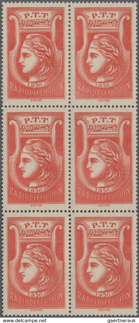 Frankreich - Portomarken: 1936, Radiodiffusion Stamp In Red, Lot Of 50 Stamps Within Multiples, Mint - 1960-.... Oblitérés