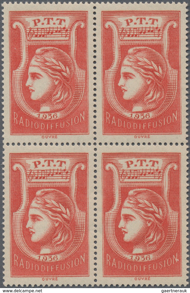 Frankreich - Portomarken: 1936, Radiodiffusion Stamp In Red, Lot Of 72 Stamps Within Multiples, Mint - 1960-.... Used