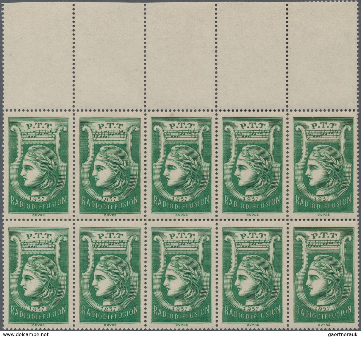 Frankreich - Portomarken: 1937, Radiodiffusion Stamp In Green, Lot Of 100 Stamps Within Multiples, M - 1960-.... Used