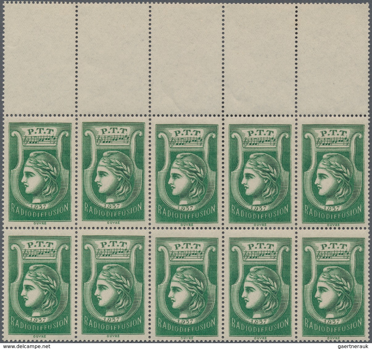 Frankreich - Portomarken: 1937, Radiodiffusion Stamp In Green, Lot Of 100 Stamps Within Multiples, M - 1960-.... Used