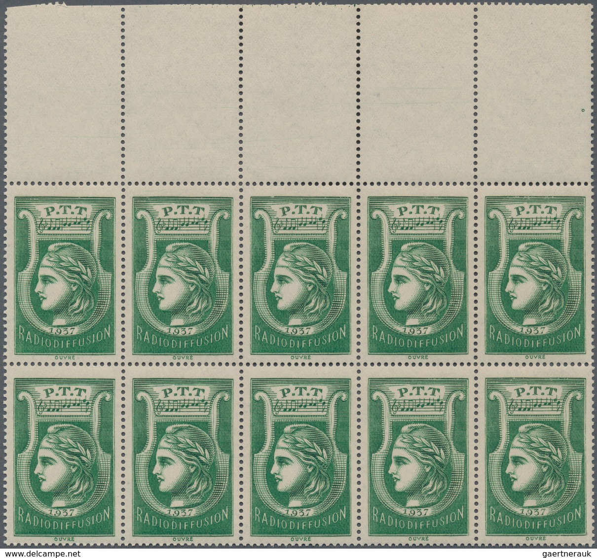 Frankreich - Portomarken: 1937, Radiodiffusion Stamp In Green, Lot Of 100 Stamps Within Multiples, M - 1960-.... Used