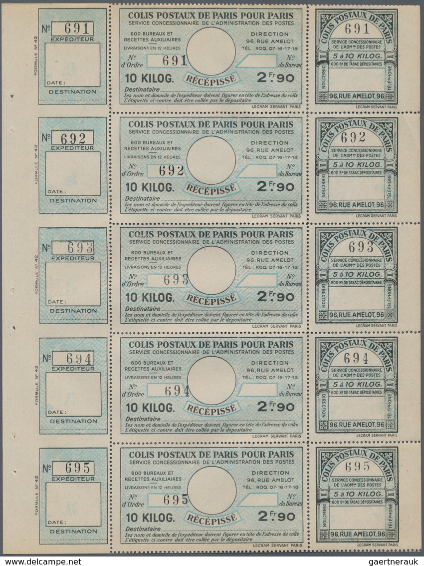 Frankreich - Postpaketmarken: 1890/1935 (ca.), COLIS POSTAUX DE PARIS POUR PARIS, Enormous Holding O - Sonstige & Ohne Zuordnung