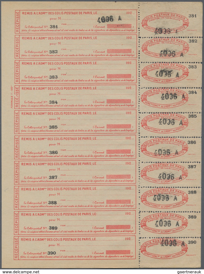 Frankreich - Postpaketmarken: 1890/1935 (ca.), COLIS POSTAUX DE PARIS POUR PARIS, enormous holding o