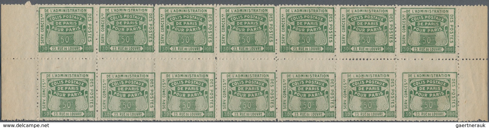 Frankreich - Postpaketmarken: 1919, Colis Pour Paris, 25c. Green "Colis Reclame", 420 Vertical "gutt - Sonstige & Ohne Zuordnung