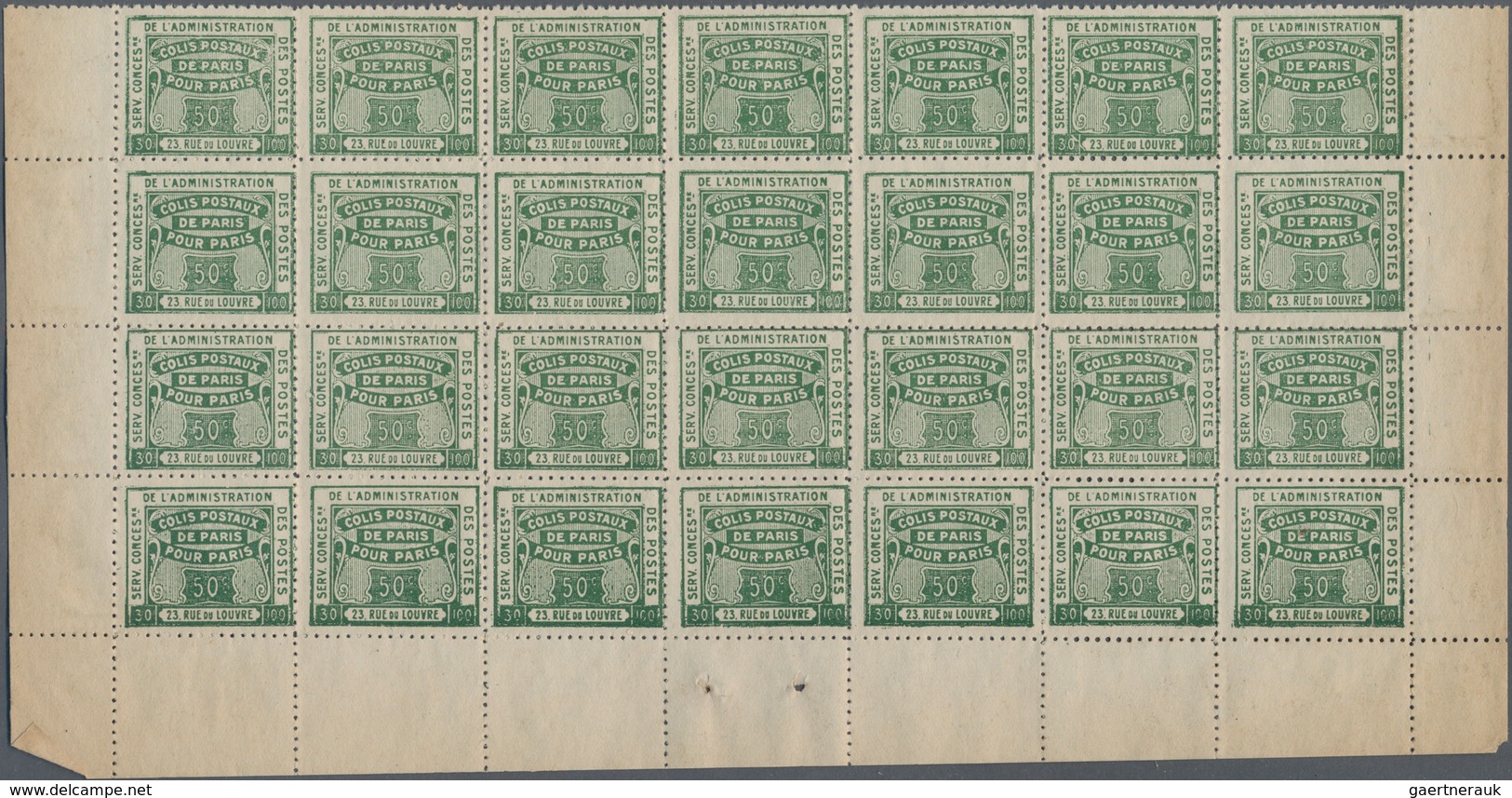 Frankreich - Postpaketmarken: 1919, Colis Pour Paris, 25c. Green "Colis Reclame", 560 Stamps Within - Other & Unclassified