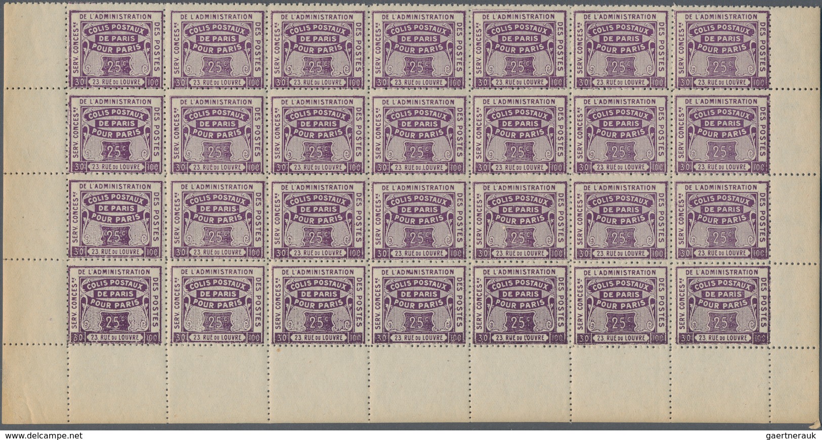 Frankreich - Postpaketmarken: 1919, Colis Pour Paris, 25c. Violet "Colis Reclame", 560 Stamps Within - Sonstige & Ohne Zuordnung