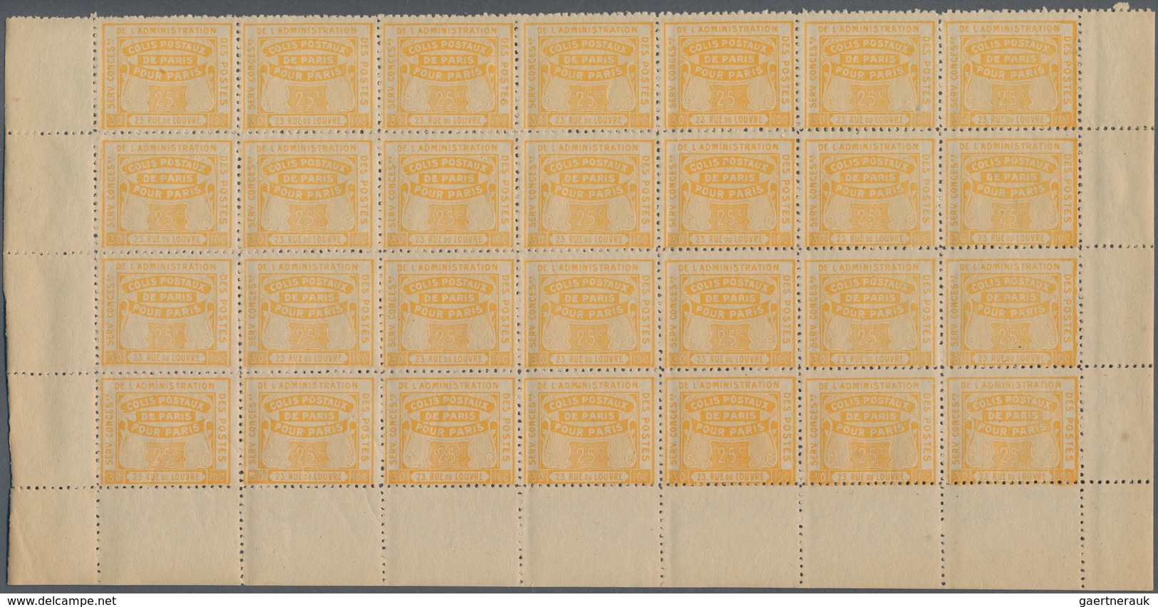 Frankreich - Postpaketmarken: 1919, Colis Pour Paris, 25c. Yellow "Colis Reclame", 560 Stamps Within - Sonstige & Ohne Zuordnung