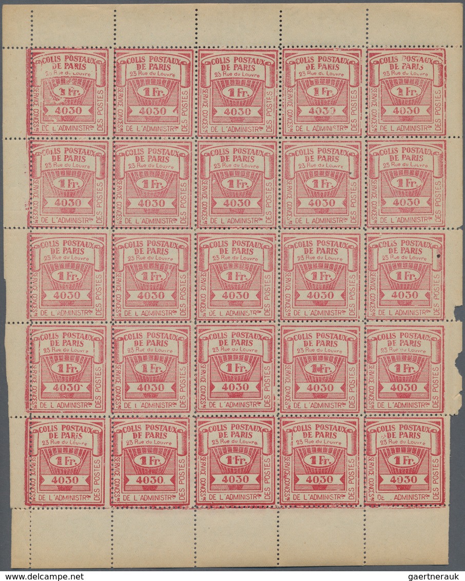 Frankreich - Postpaketmarken: 1924, Colis Pour Paris, 1fr. Red "Colis Reclame", 32 Sheets Of 20 Stam - Autres & Non Classés