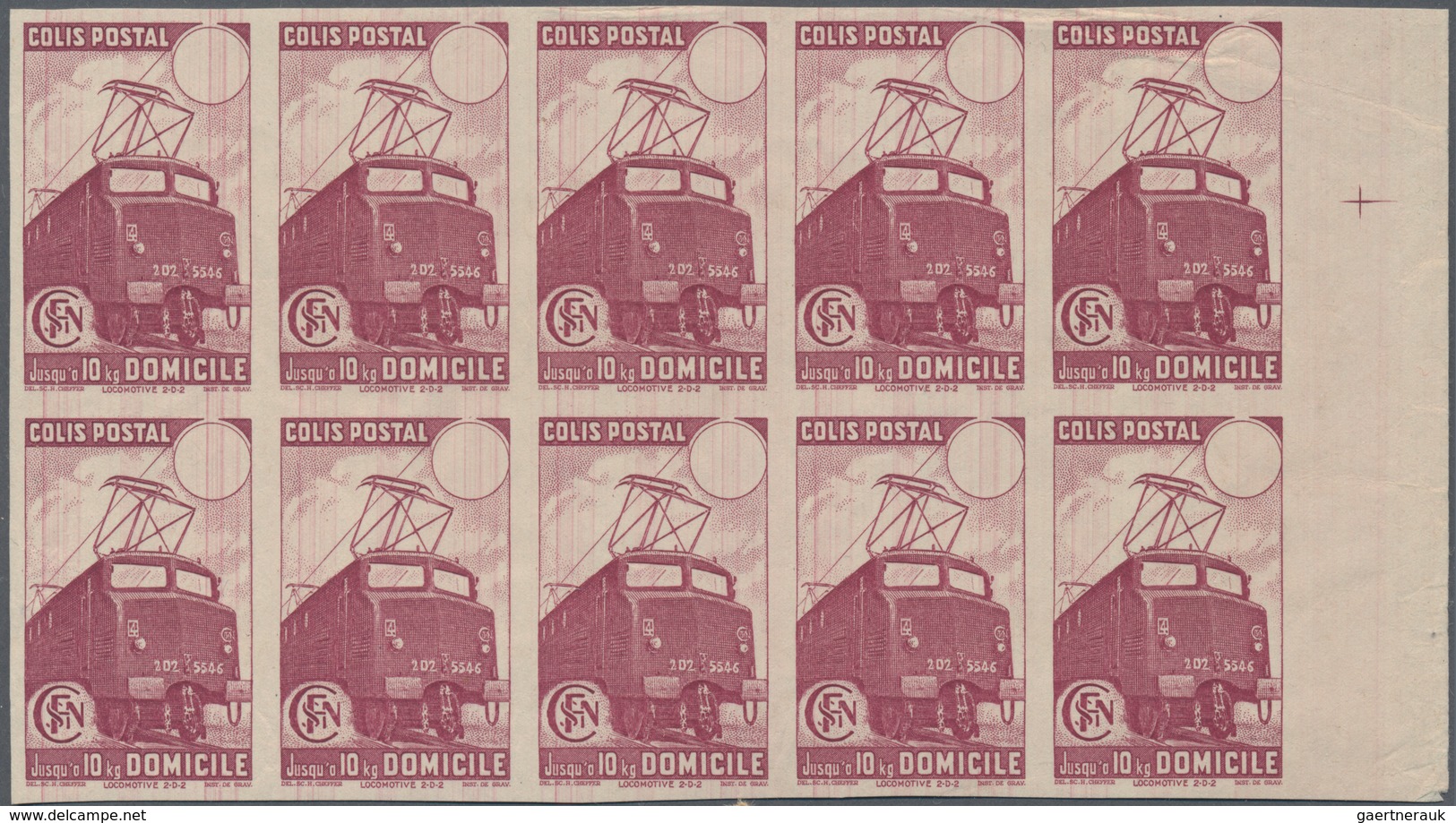 Frankreich - Postpaketmarken: 1945, 5fr. Purple "Domicile" Without Watermark, Imperforate And With B - Autres & Non Classés