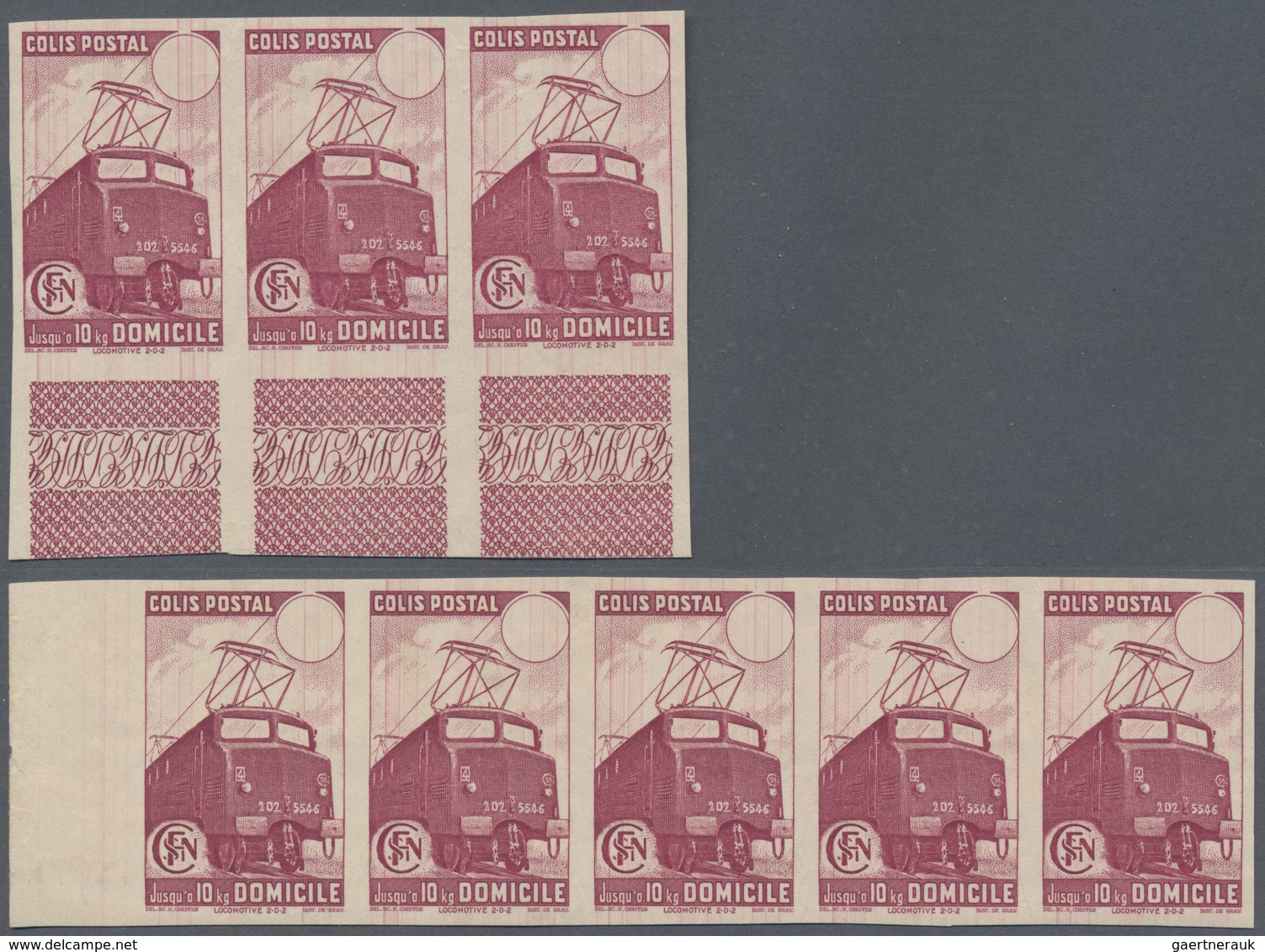 Frankreich - Postpaketmarken: 1945, 5fr. Purple "Domicile" Without Watermark, Imperforate And With B - Other & Unclassified