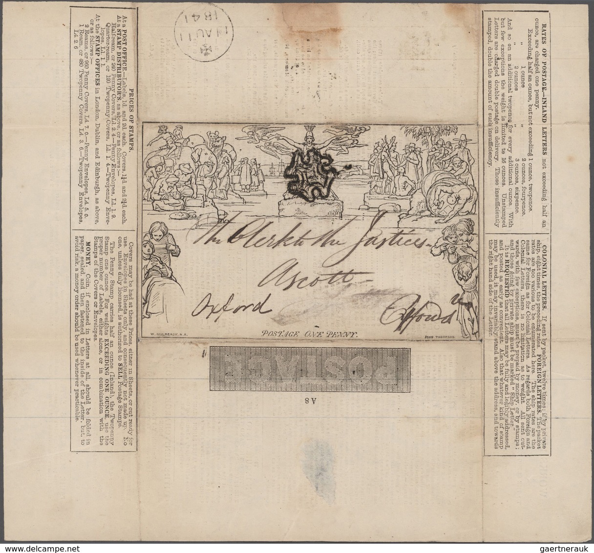 Großbritannien: 1840 MULREADY: Collection Of Seven Mulready Letter Sheets 1d., All With Advertisemen - Other & Unclassified