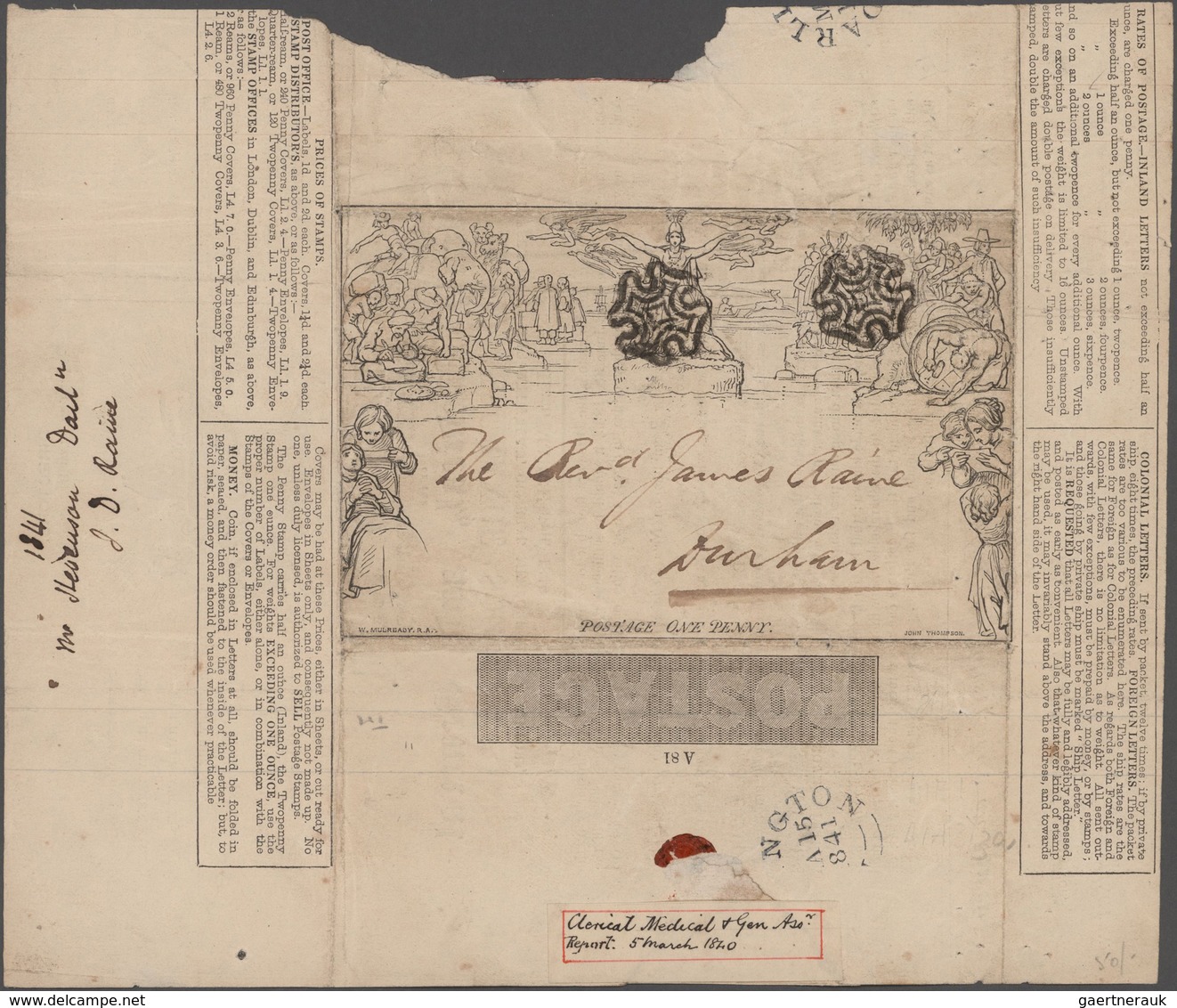 Großbritannien: 1840 MULREADY: Collection Of Seven Mulready Letter Sheets 1d., All With Advertisemen - Other & Unclassified