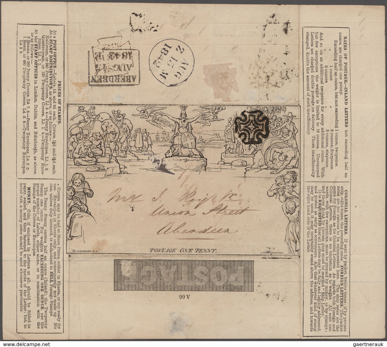 Großbritannien: 1840 MULREADY: Collection of seven Mulready letter sheets 1d., all with advertisemen