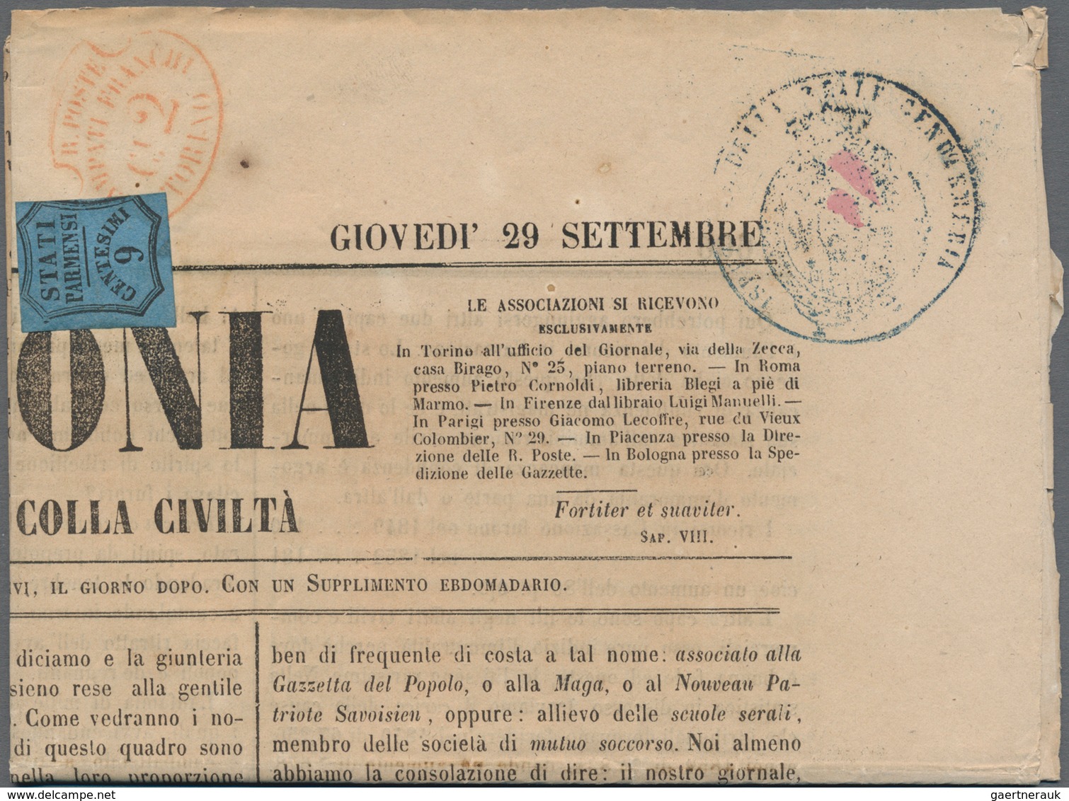 Italien - Altitalienische Staaten: Parma: 1852/1859, Comprehensive Collection With Ca.20 Letters, Co - Parma