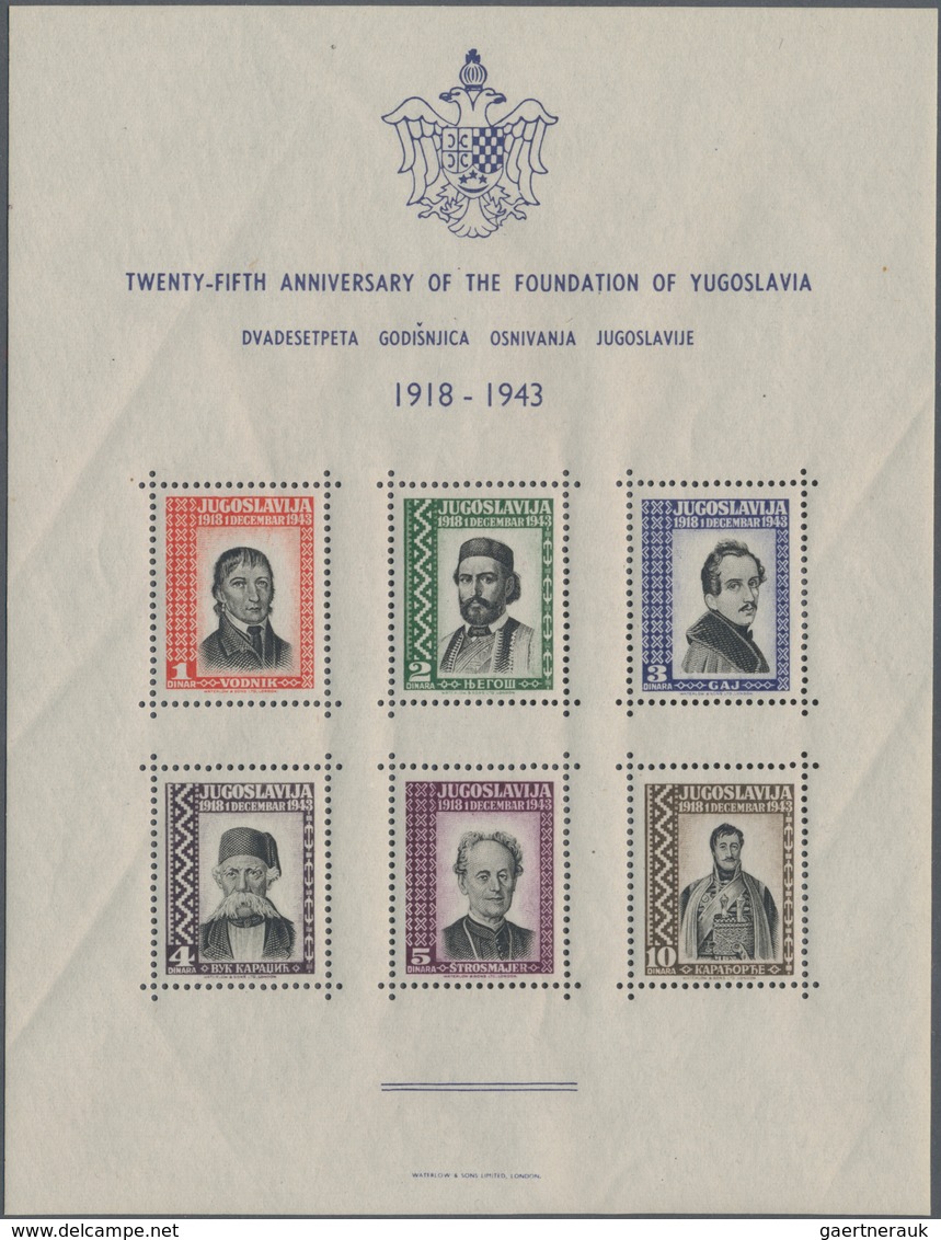 Jugoslawien: 1943, 25 Years Yugoslavia Miniature Sheet With Different Personalities In A Lot Of At L - Lettres & Documents
