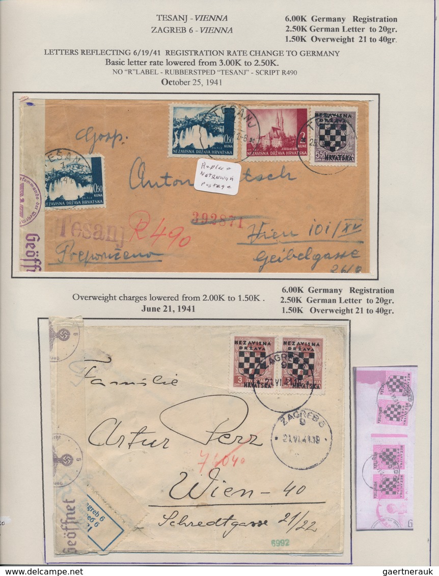 Kroatien: 1941/1945, Interesting Lot Of 16 Censored Covers And Stationeries On Exhibition Pages, Com - Croatie