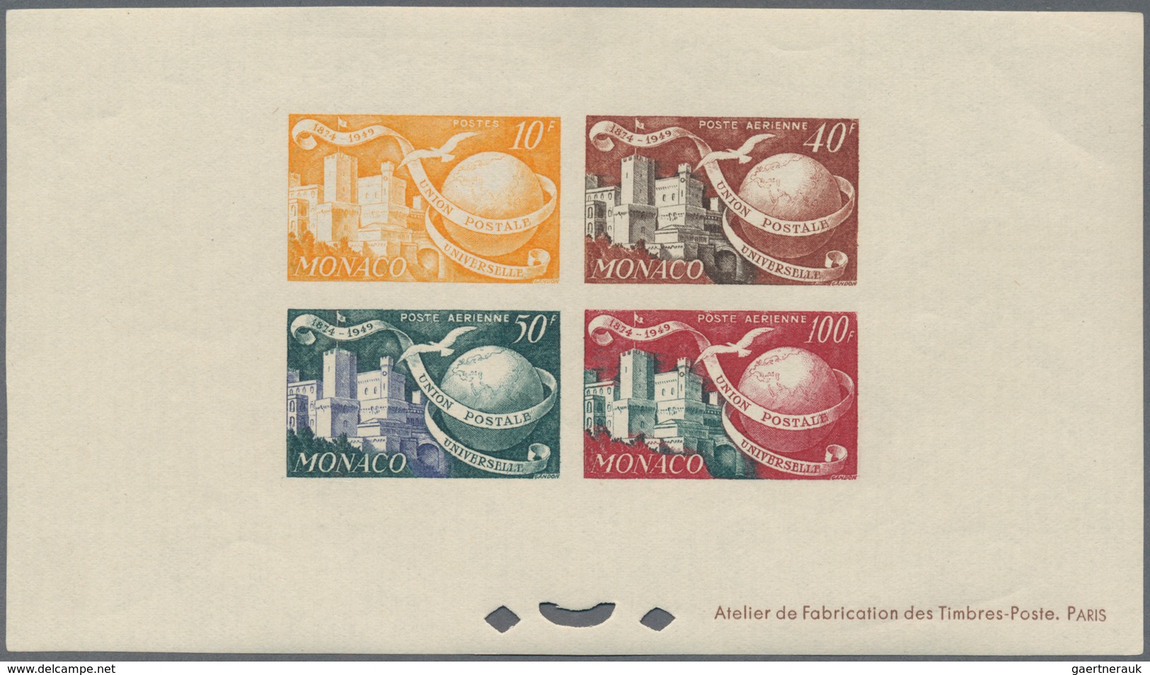 Monaco: 1949, 75 Years UPU Lot Of MNH Epreuve D'artiste Imperforated And Perfortated: 5f., 15f. And - Neufs