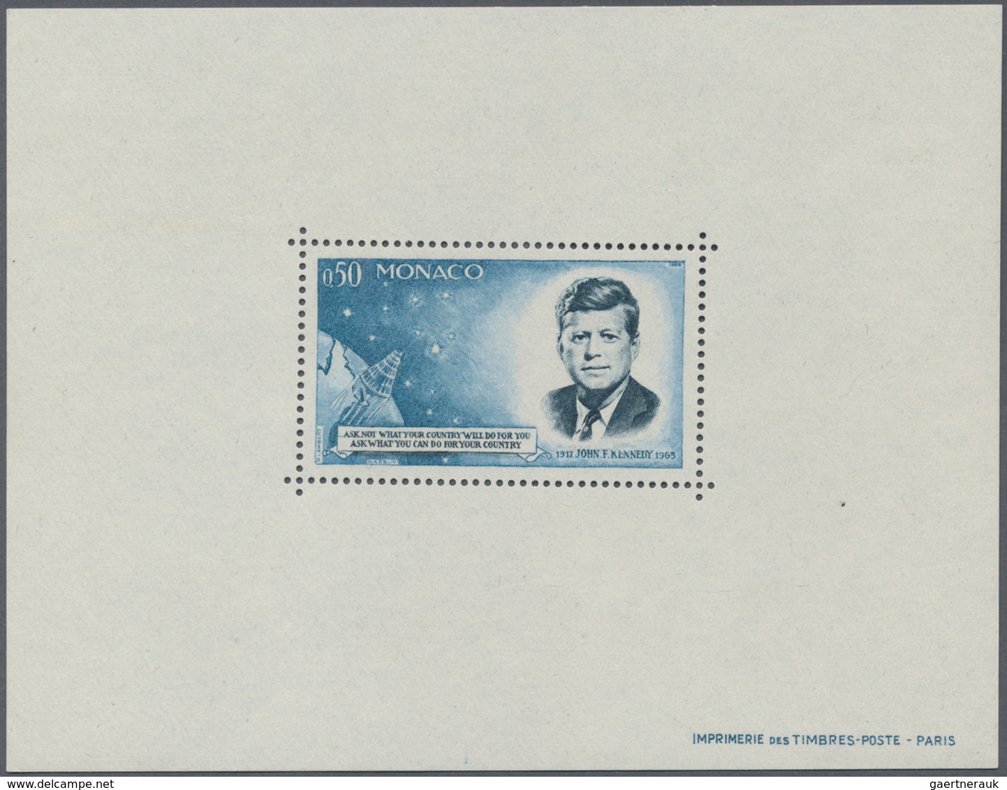 Monaco: 1964, J. F. Kennedy And Mercury Capsule, SPECIAL SOUVENIR SHEET Perforated, Three Copies Min - Unused Stamps