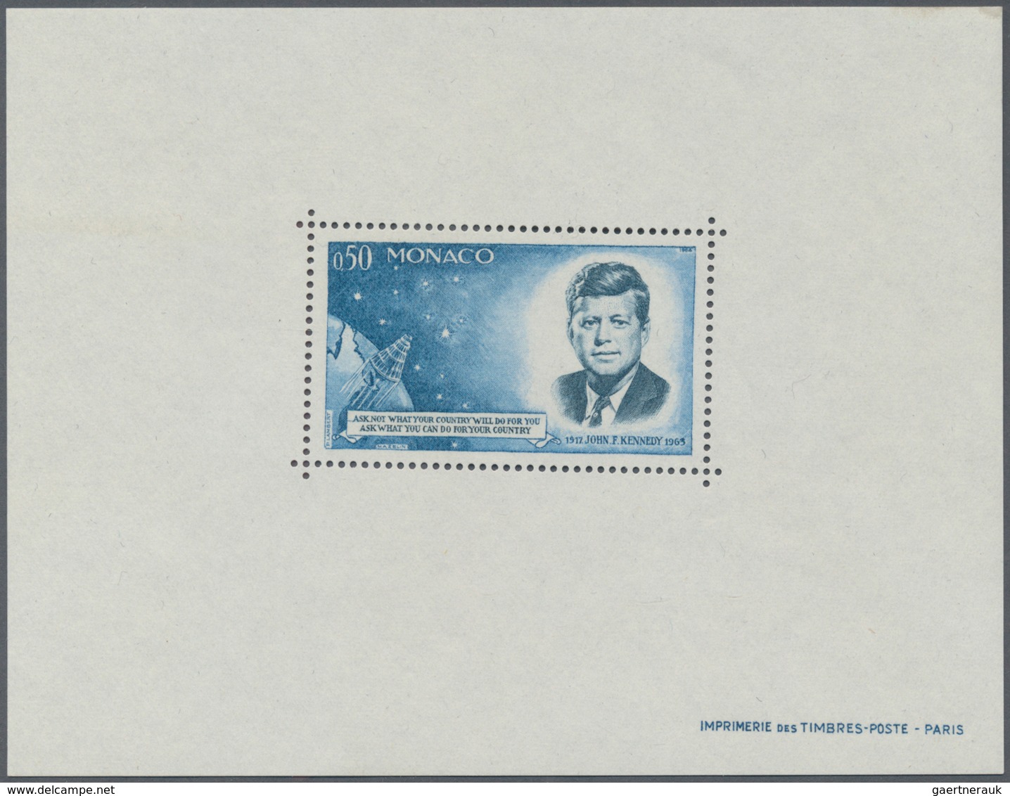 Monaco: 1964, J. F. Kennedy And Mercury Capsule, SPECIAL SOUVENIR SHEET Perforated, Three Copies Min - Neufs