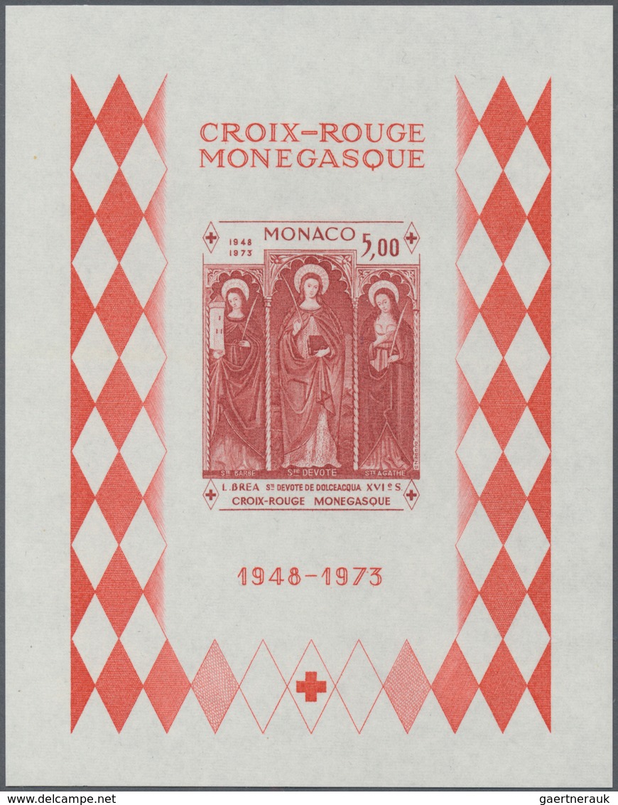 Monaco: 1973, 25 Years Red Cross Of Monaco IMPERFORATE Miniature Sheet, 100 Copies Mint Never Hinged - Neufs