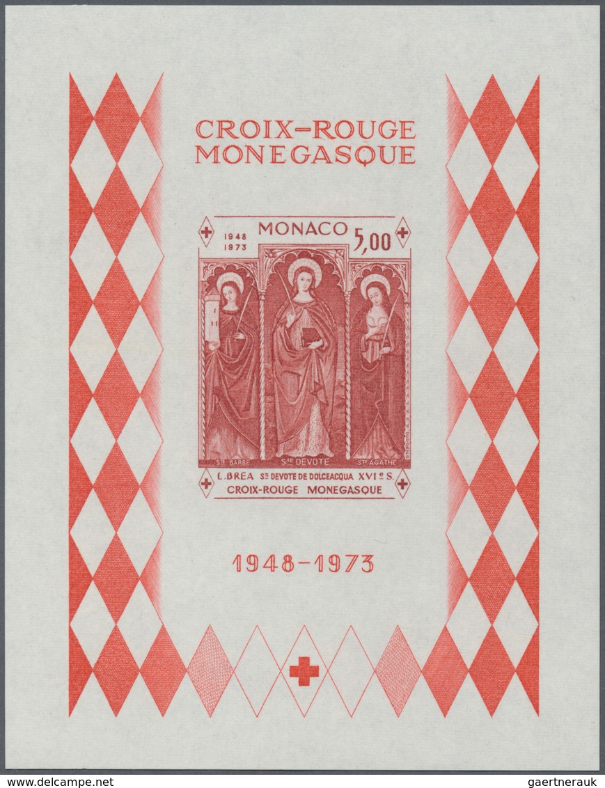 Monaco: 1973, 25 Years Red Cross Of Monaco IMPERFORATE Miniature Sheet, 100 Copies Mint Never Hinged - Neufs