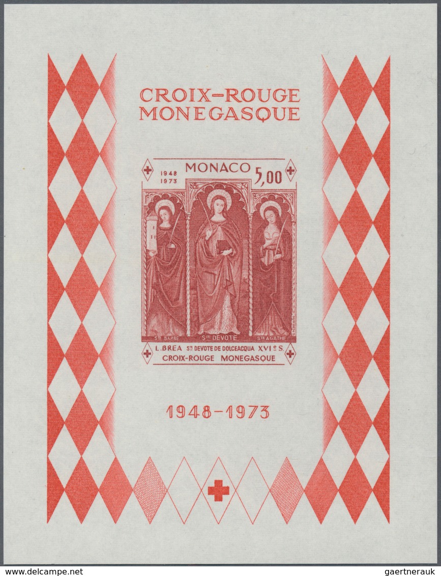 Monaco: 1973, 25 years Red Cross of Monaco IMPERFORATE miniature sheet, 100 copies mint never hinged