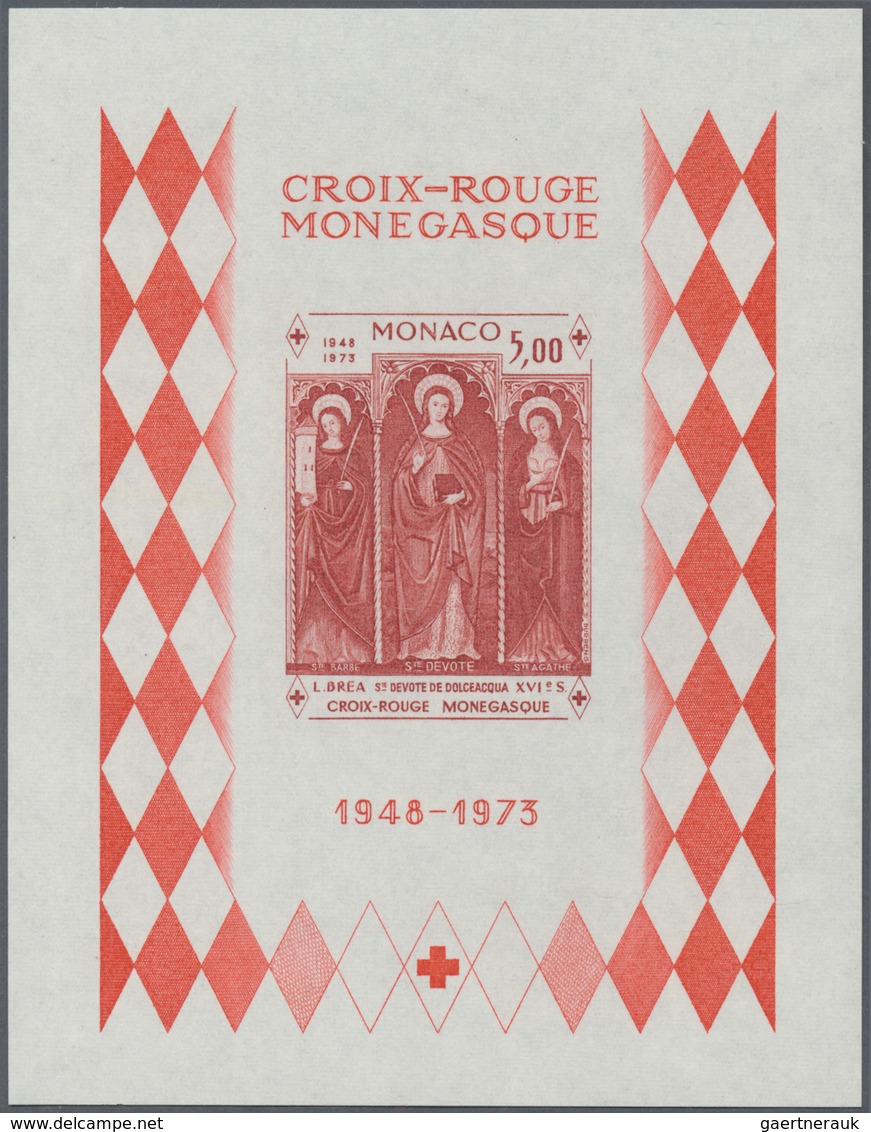 Monaco: 1973, 25 years Red Cross of Monaco IMPERFORATE miniature sheet, 100 copies mint never hinged