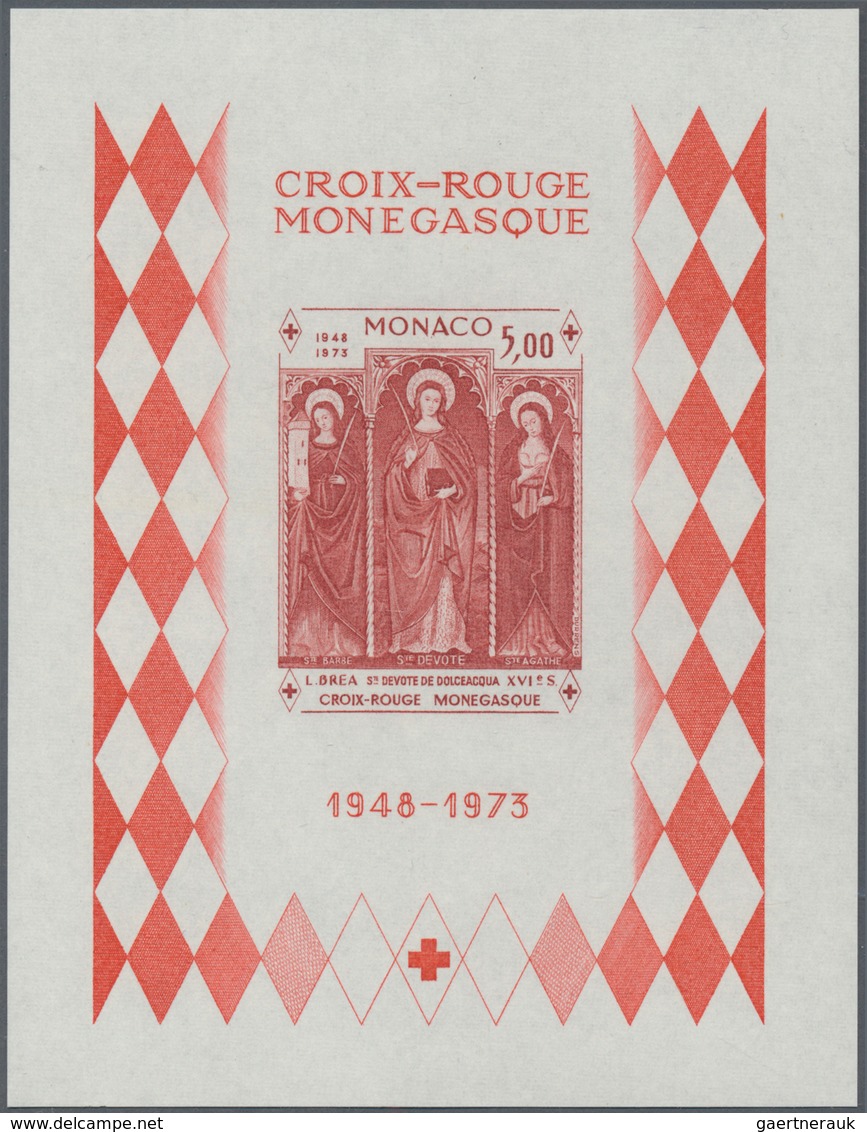 Monaco: 1973, 25 years Red Cross of Monaco IMPERFORATE miniature sheet, 100 copies mint never hinged