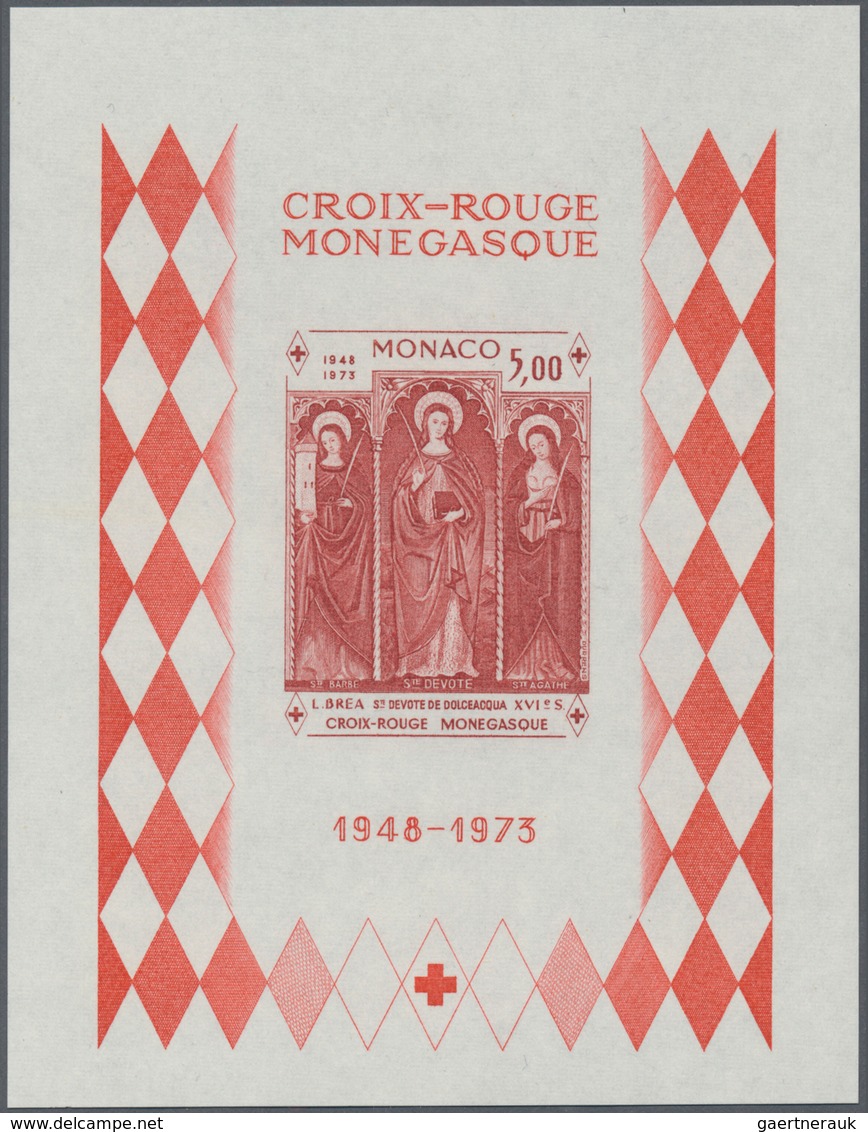 Monaco: 1973, 25 Years Red Cross Of Monaco IMPERFORATE Miniature Sheet, Ten Copies Mint Never Hinged - Nuevos