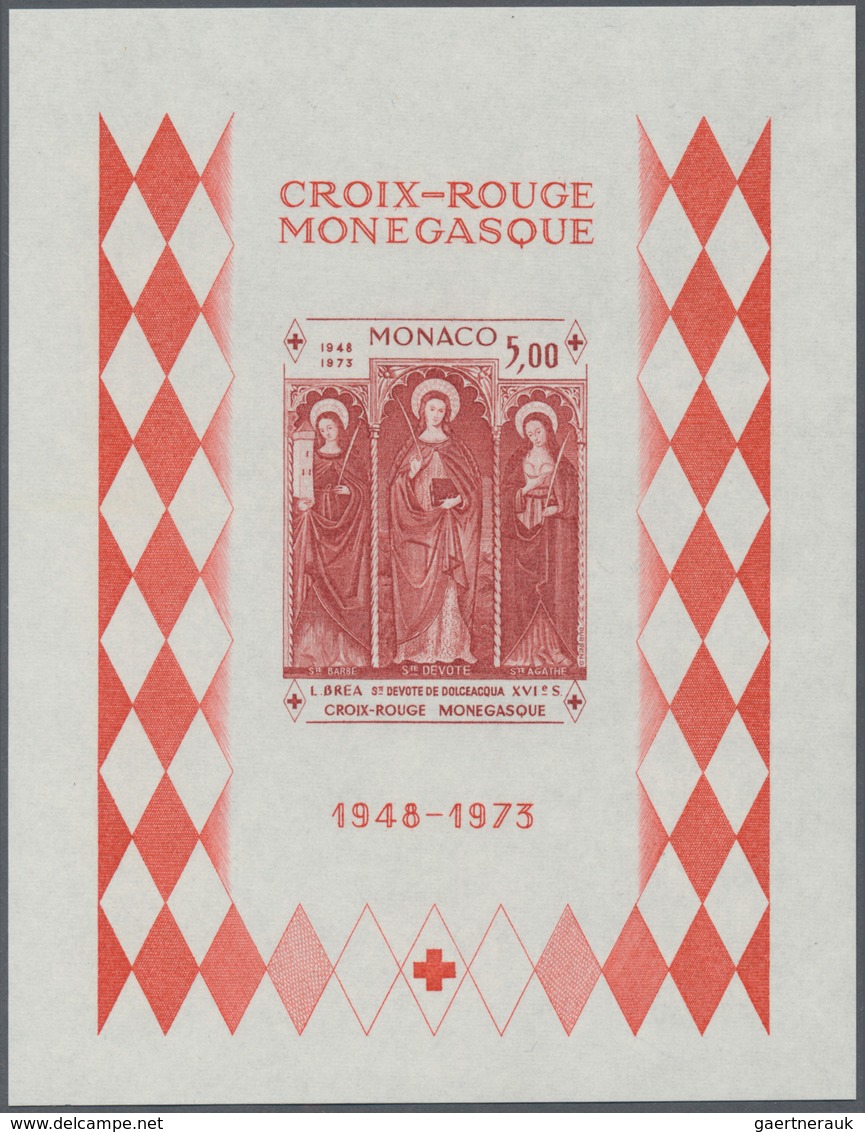 Monaco: 1973, 25 Years Red Cross Of Monaco IMPERFORATE Miniature Sheet, Ten Copies Mint Never Hinged - Neufs