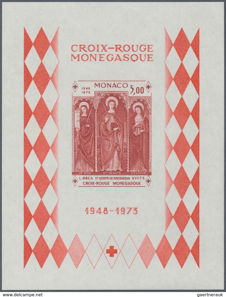 Monaco: 1973, 25 years Red Cross of Monaco IMPERFORATE miniature sheet, ten copies mint never hinged