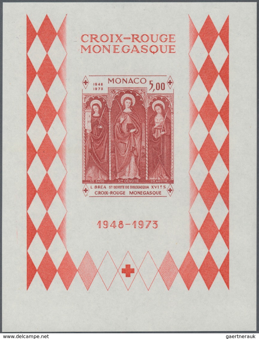 Monaco: 1973, 25 years Red Cross of Monaco IMPERFORATE miniature sheet, ten copies mint never hinged