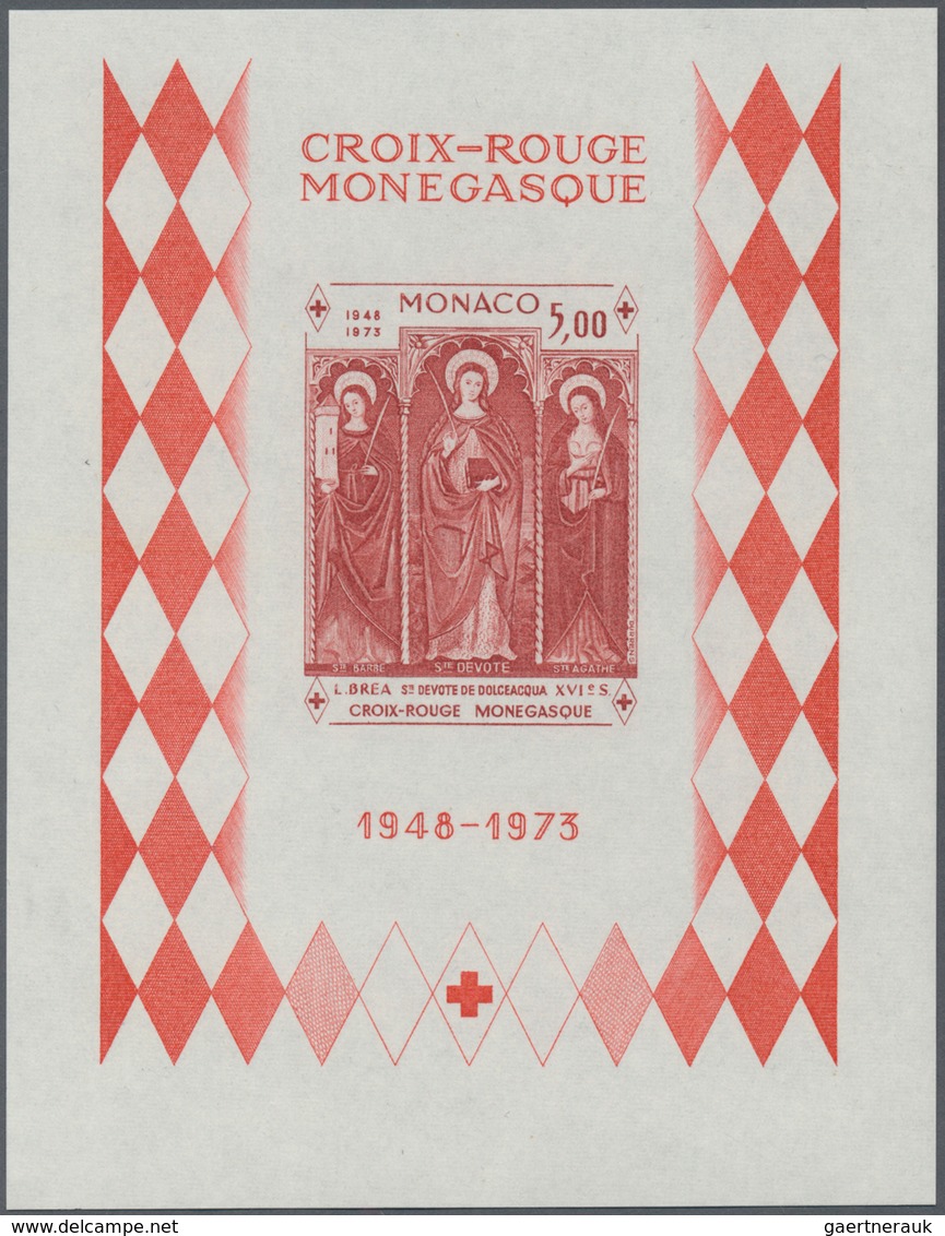 Monaco: 1973, 25 years Red Cross of Monaco IMPERFORATE miniature sheet, ten copies mint never hinged