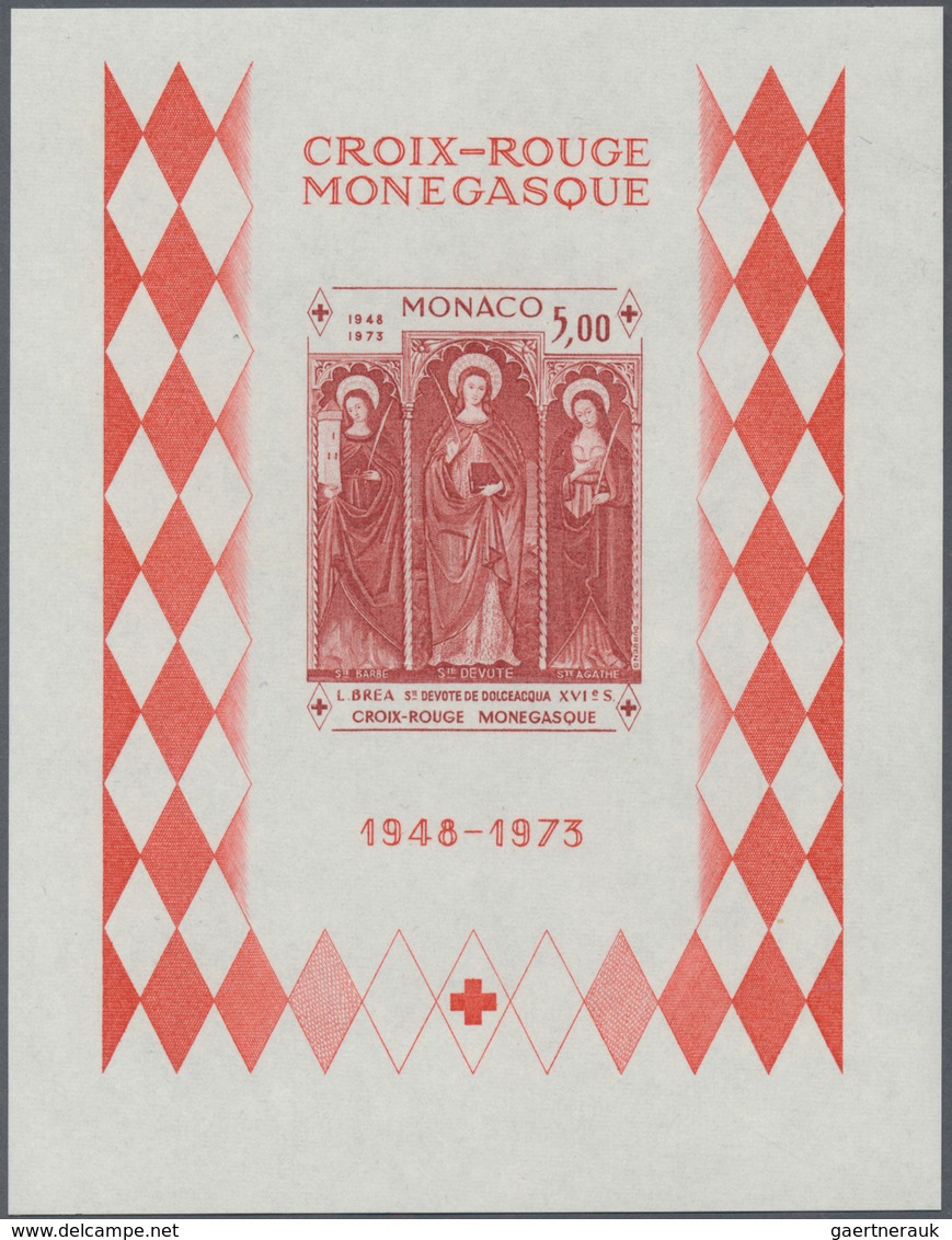 Monaco: 1973, 25 years Red Cross of Monaco IMPERFORATE miniature sheet, ten copies mint never hinged