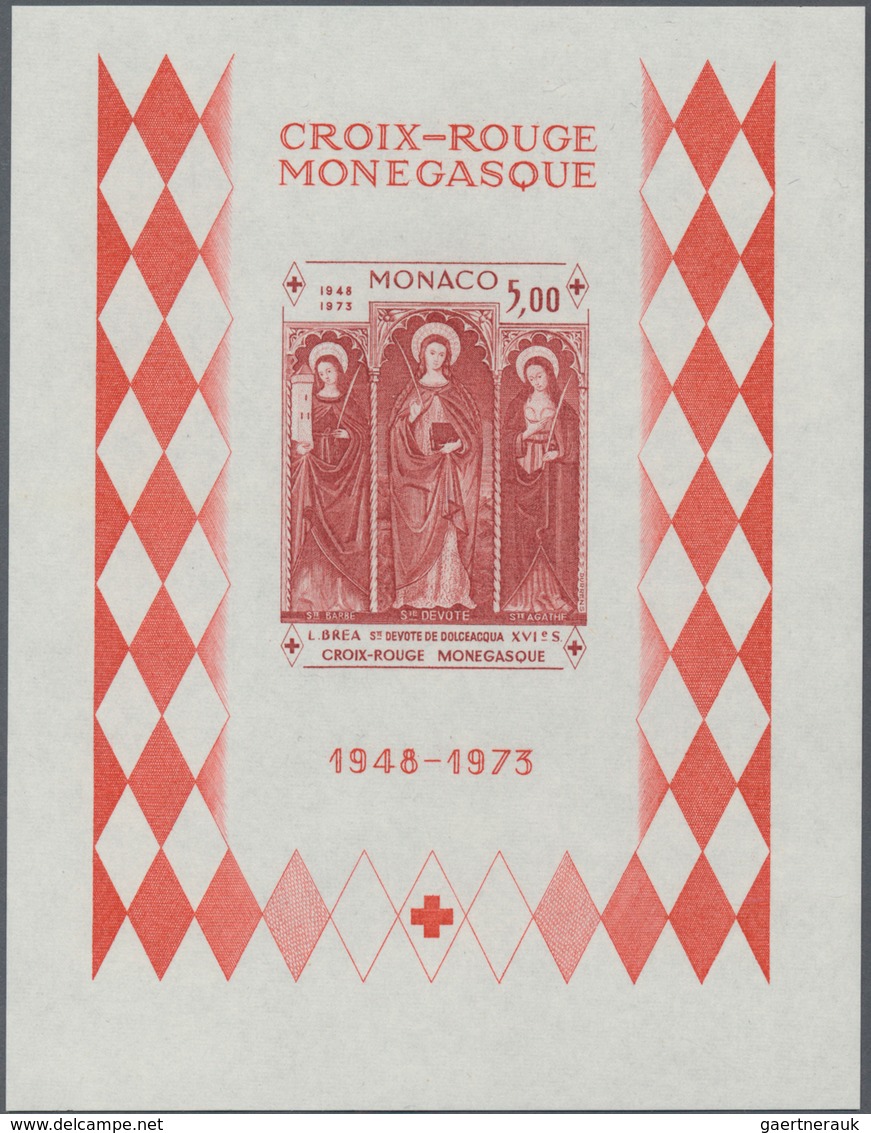 Monaco: 1973, 25 years Red Cross of Monaco IMPERFORATE miniature sheet, ten copies mint never hinged