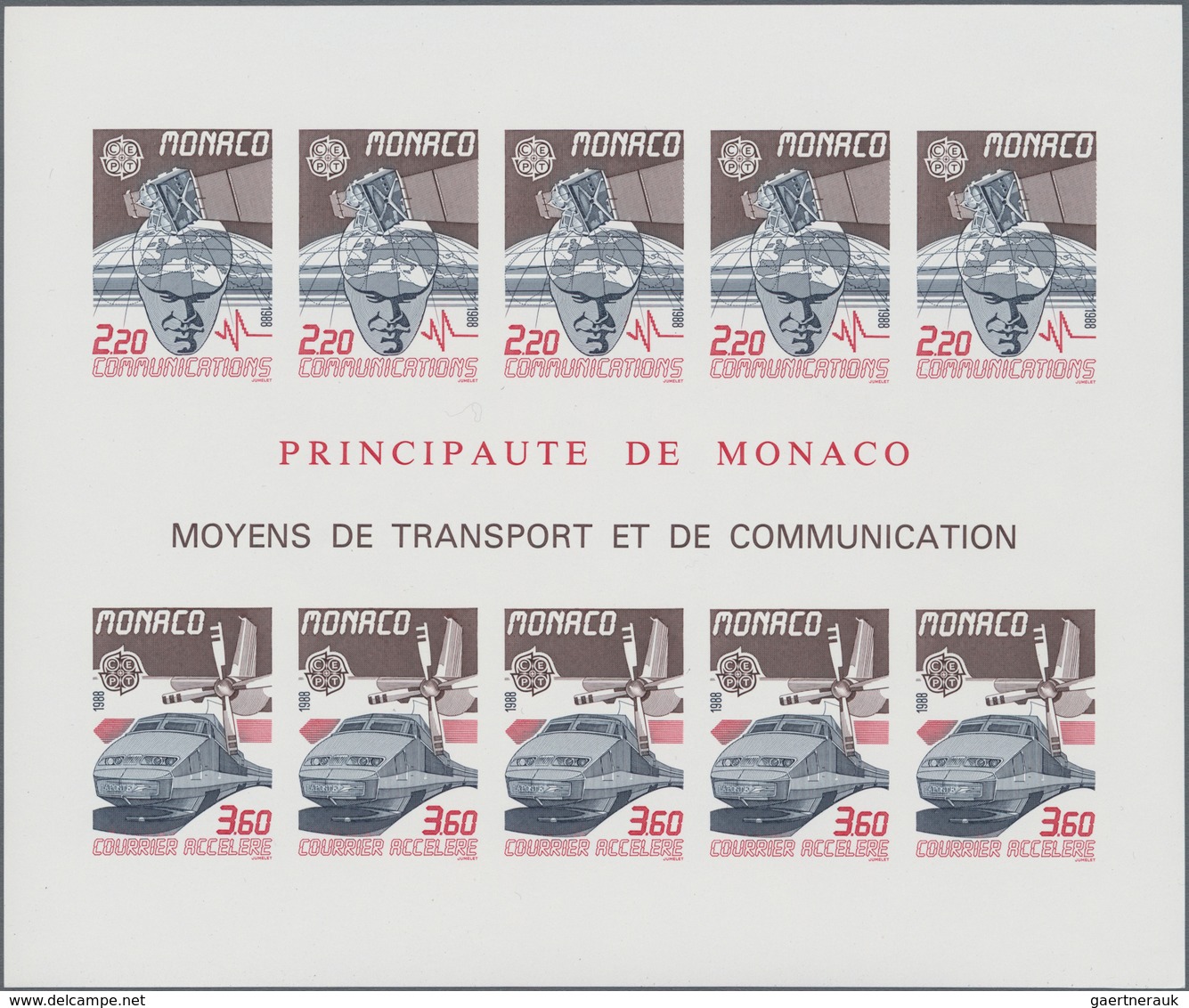 Monaco: 1988, Europa-CEPT 'Transportation' IMPERFORATE Miniature Sheet, 100 Copies Mint Never Hinged - Neufs