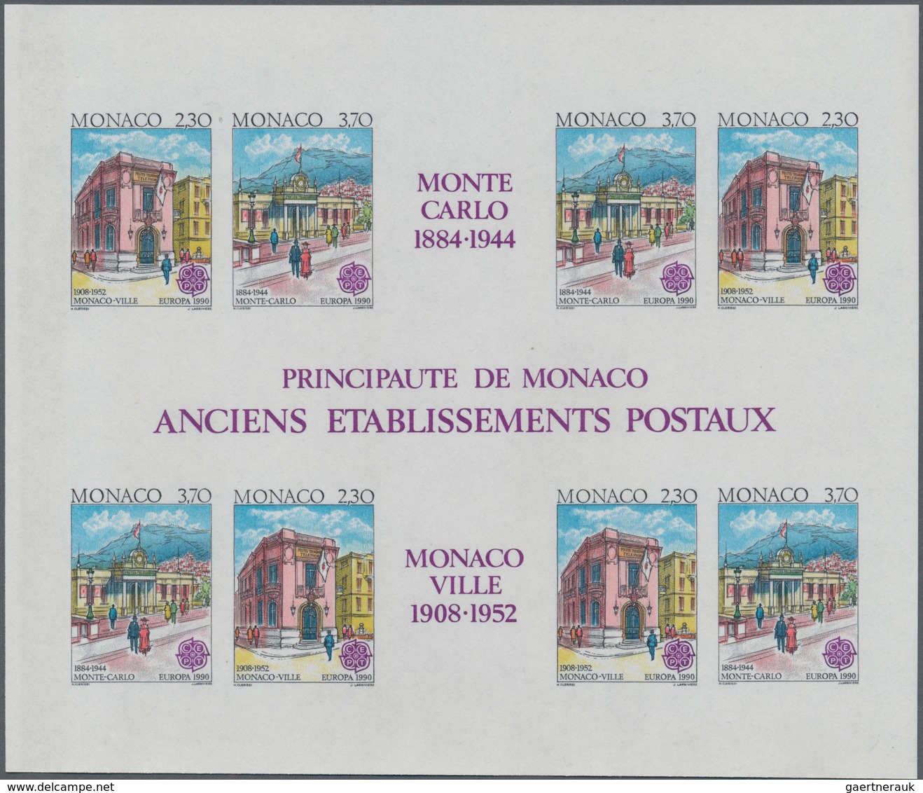 Monaco: 1990, Europa-Cept, Souvenir Sheet IMPERFORATE, Ten Pieces Unmounted Mint, Dent On The Left S - Neufs