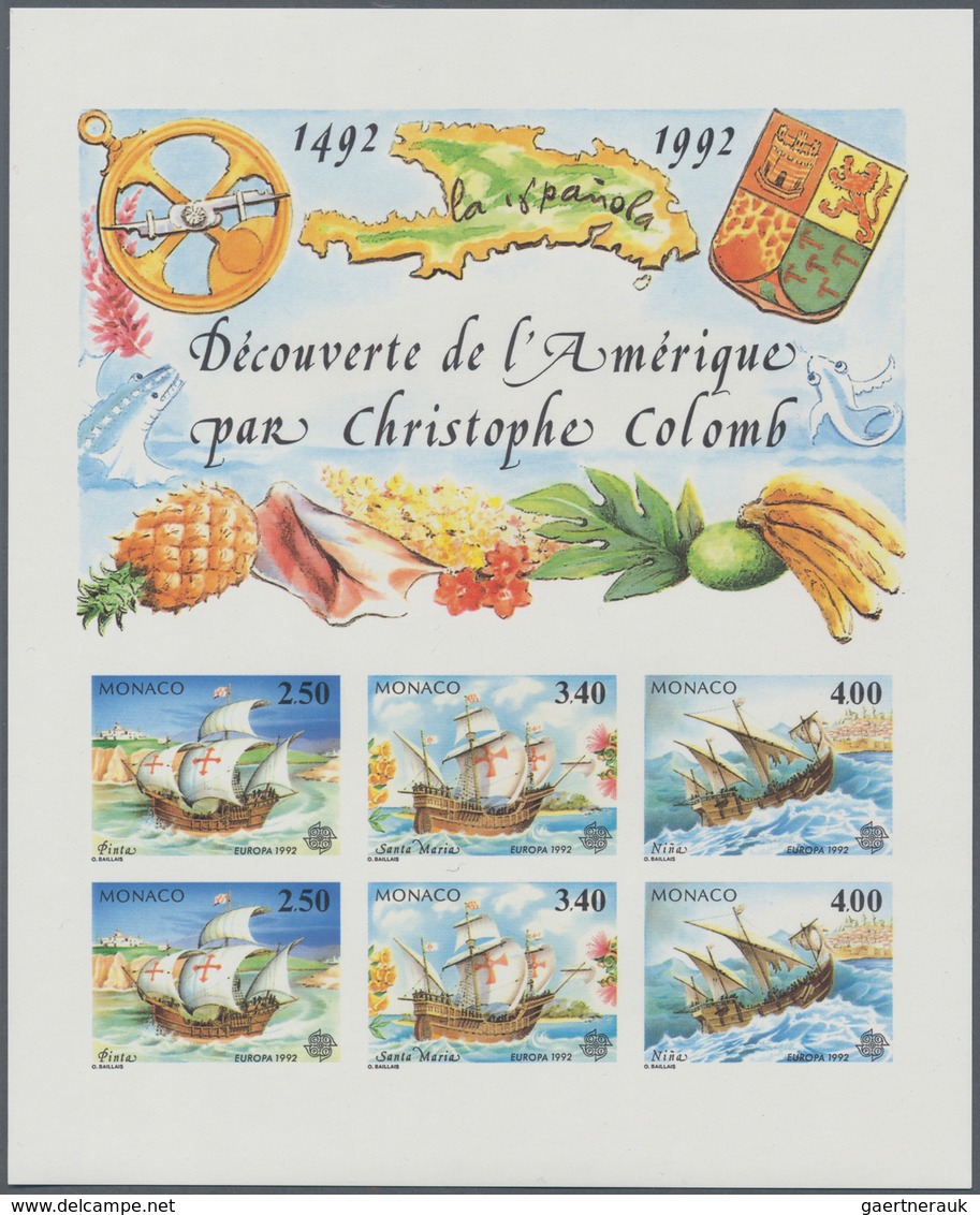 Monaco: 1992, Europa-Cept, Souvenir Sheet IMPERFORATE, 100 Pieces Unmounted Mint. Maury 1861A Nd (10 - Unused Stamps