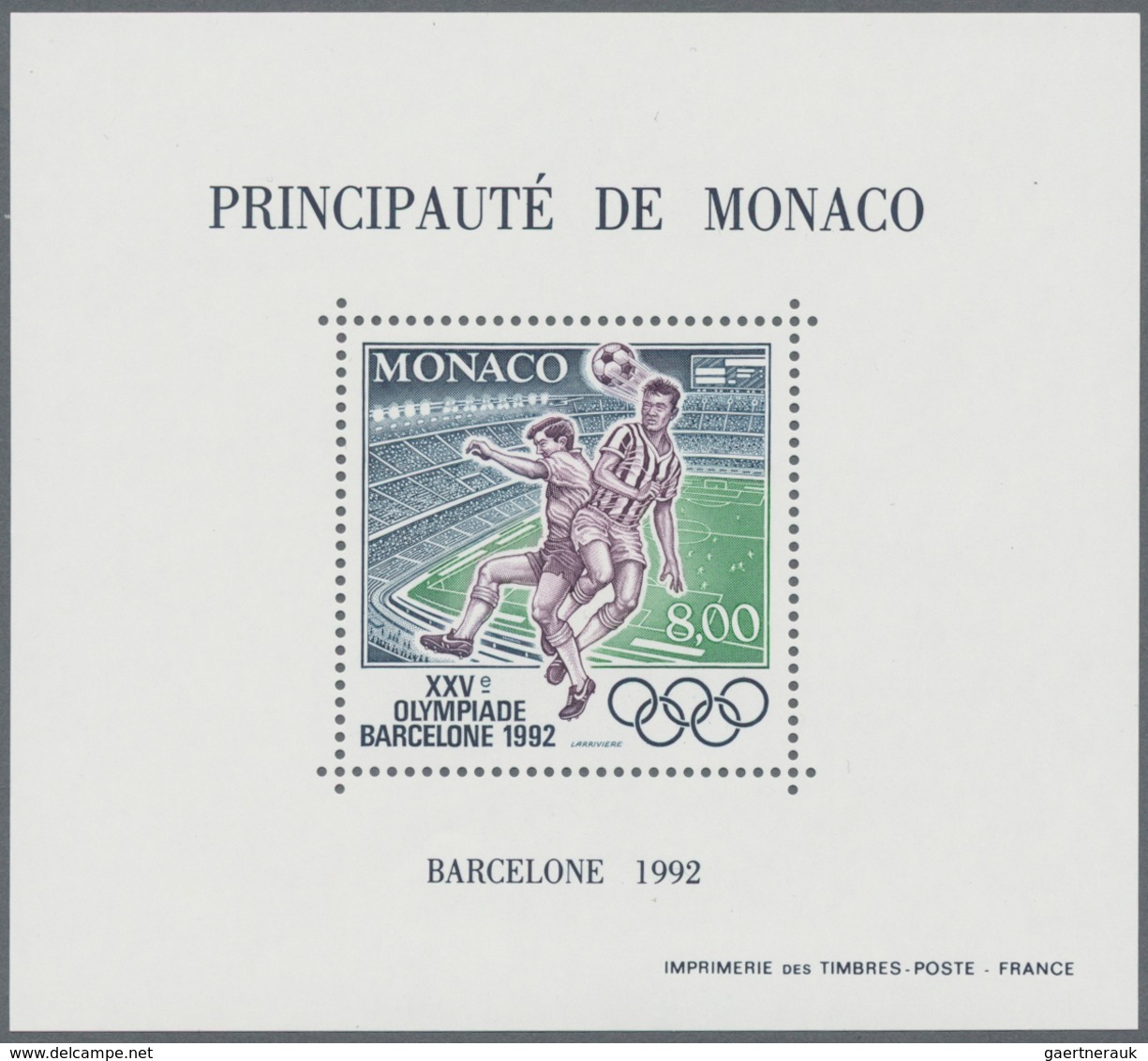 Monaco: 1992, Olympic Games Barcelona 1992 (Soccer) Special Miniature Sheet, 100 Copies Mint Never H - Neufs
