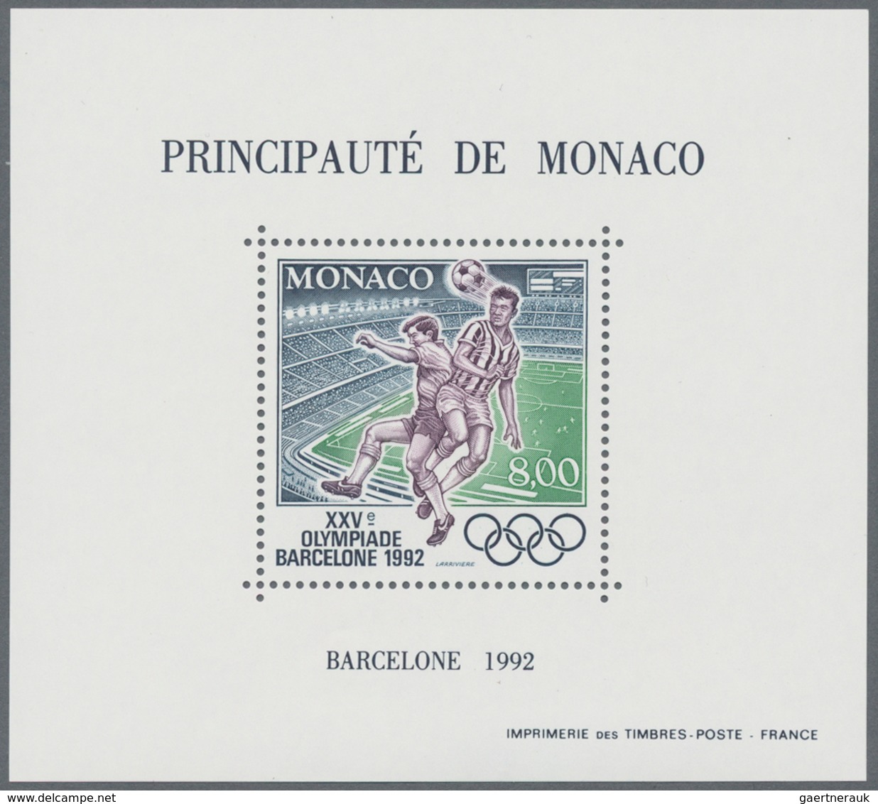 Monaco: 1992, Olympic Games Barcelona 1992 (Soccer) Special Miniature Sheet, Ten Copies Mint Never H - Ungebraucht