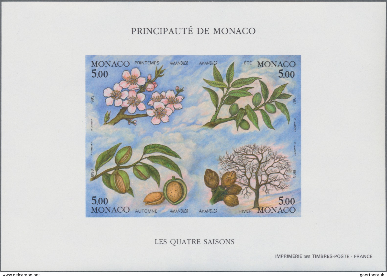 Monaco: 1993, The Four Seasons (almond Tree) SPECIAL SOUVENIR SHEET Imperforated, 100 Copies Mint Ne - Neufs