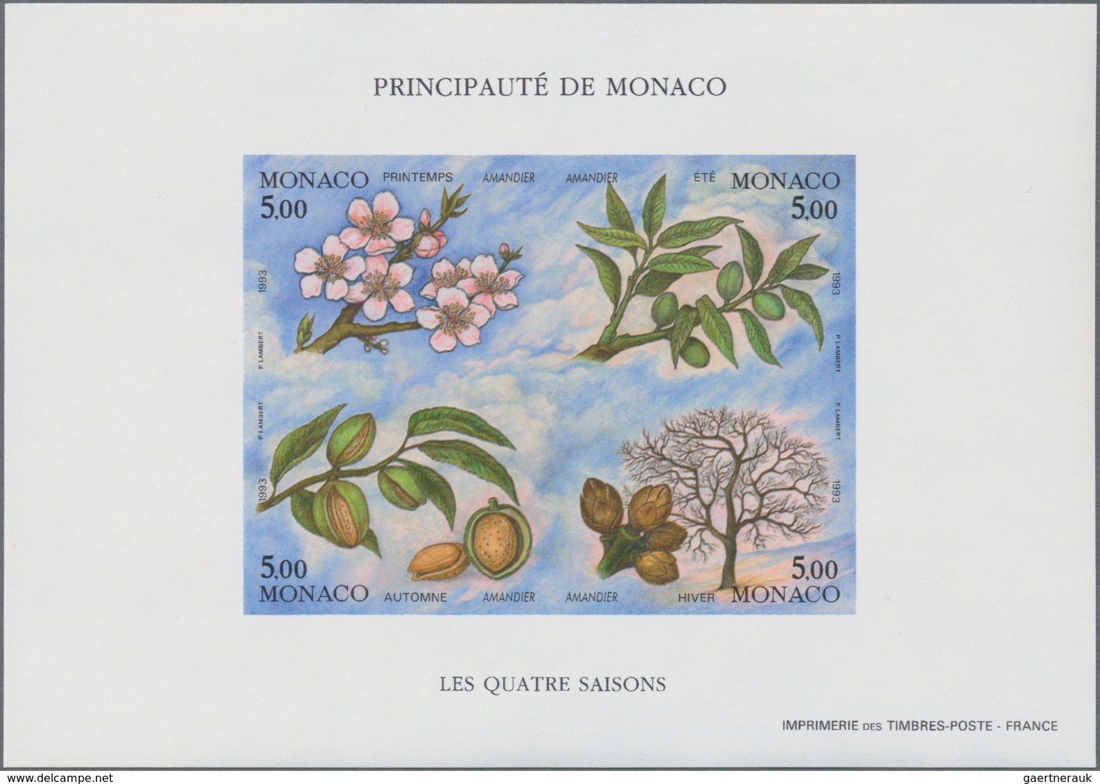 Monaco: 1993, The Four Seasons (almond Tree) SPECIAL SOUVENIR SHEET Imperforated, Ten Copies Mint Ne - Neufs